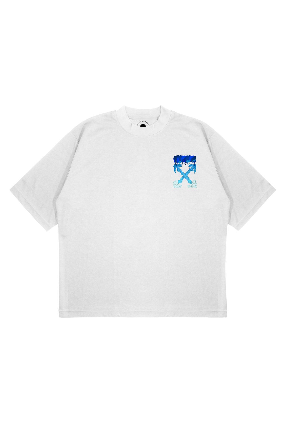 PURE EFFECT Unisex Oversize OFF WHITE BLUE MELTED Baskılı Boxy Fit Kalın Kumaşlı T-shirt