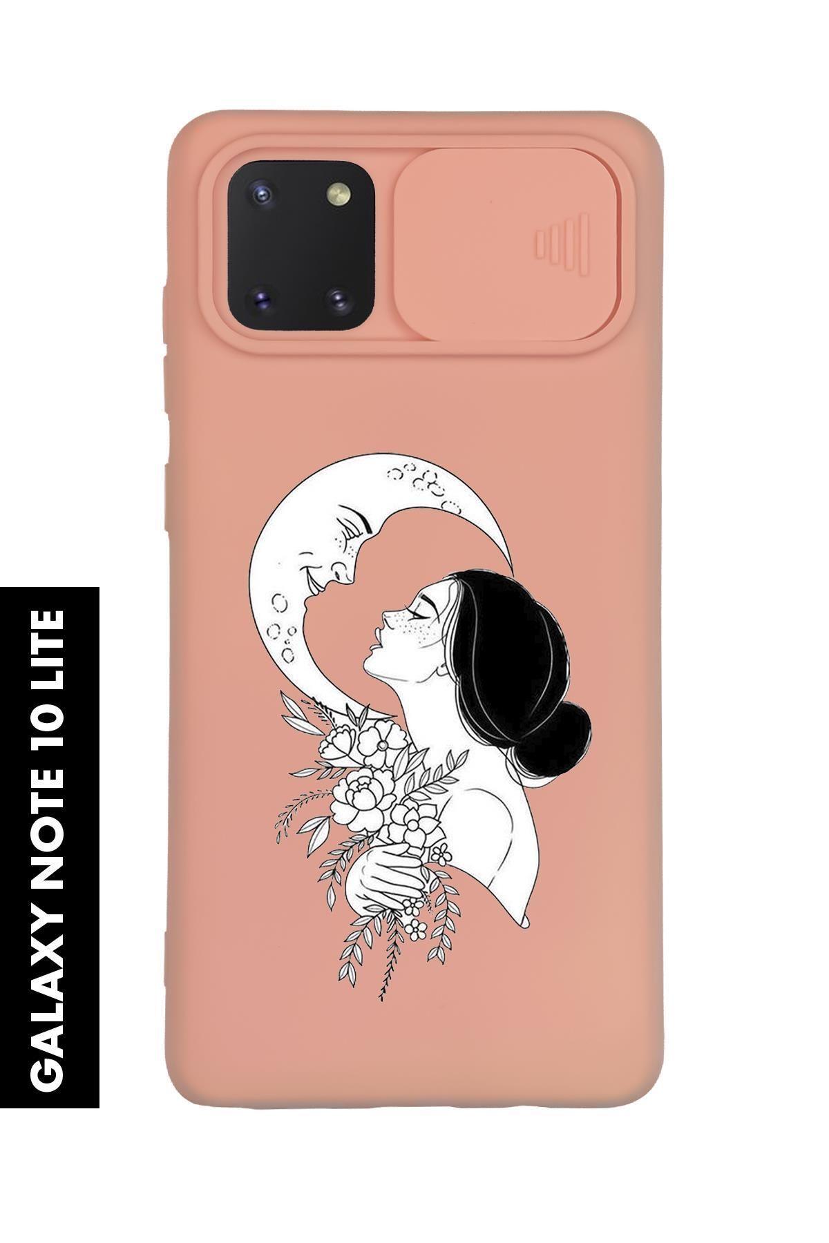mooodcase Samsung Note 10 Lite Uyumlu Moon and Women Desenli Slider Kamera Korumalı Telefon Kılıfı