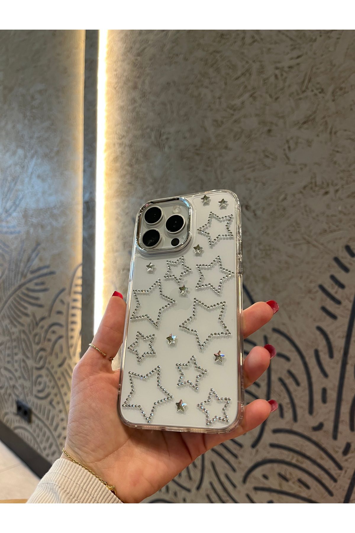 Mois Case İPhone 14 pro Max gümüş yıldızlı şeffaf kılıf