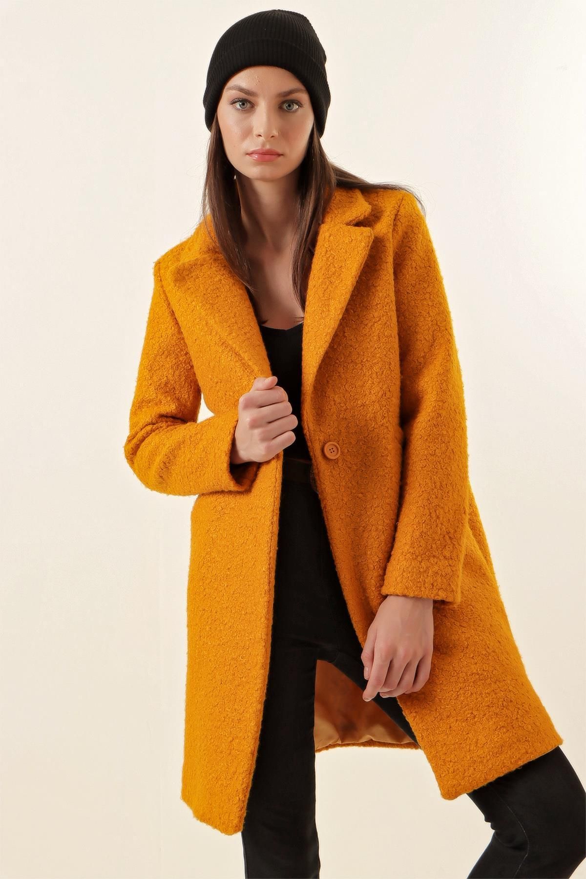 MODAMAİSA Oversize Kaşe Kaban - Hardal