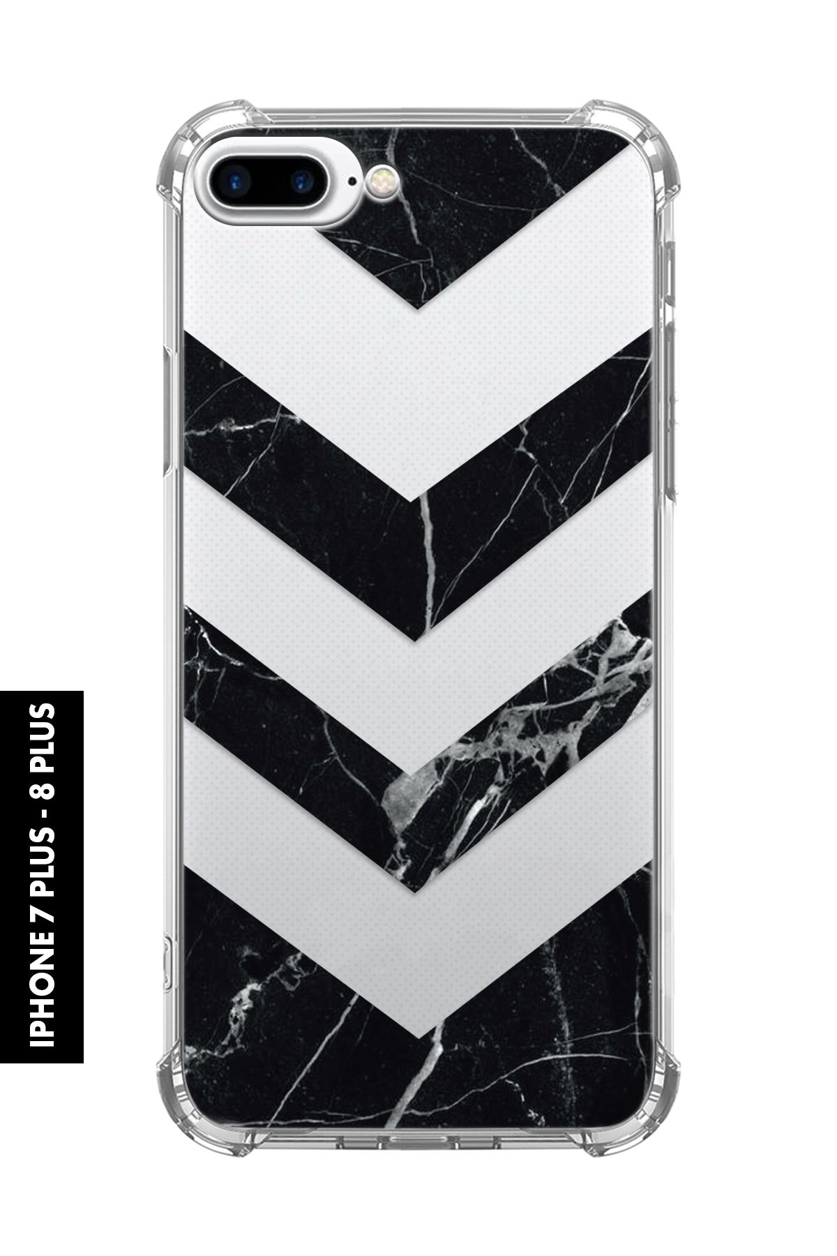 mooodcase iPhone 7 Plus / 8 Plus Uyumlu Mermer Üçgen Desenli Darbe Emici Köşe Korumalı Telefon Kılıfı
