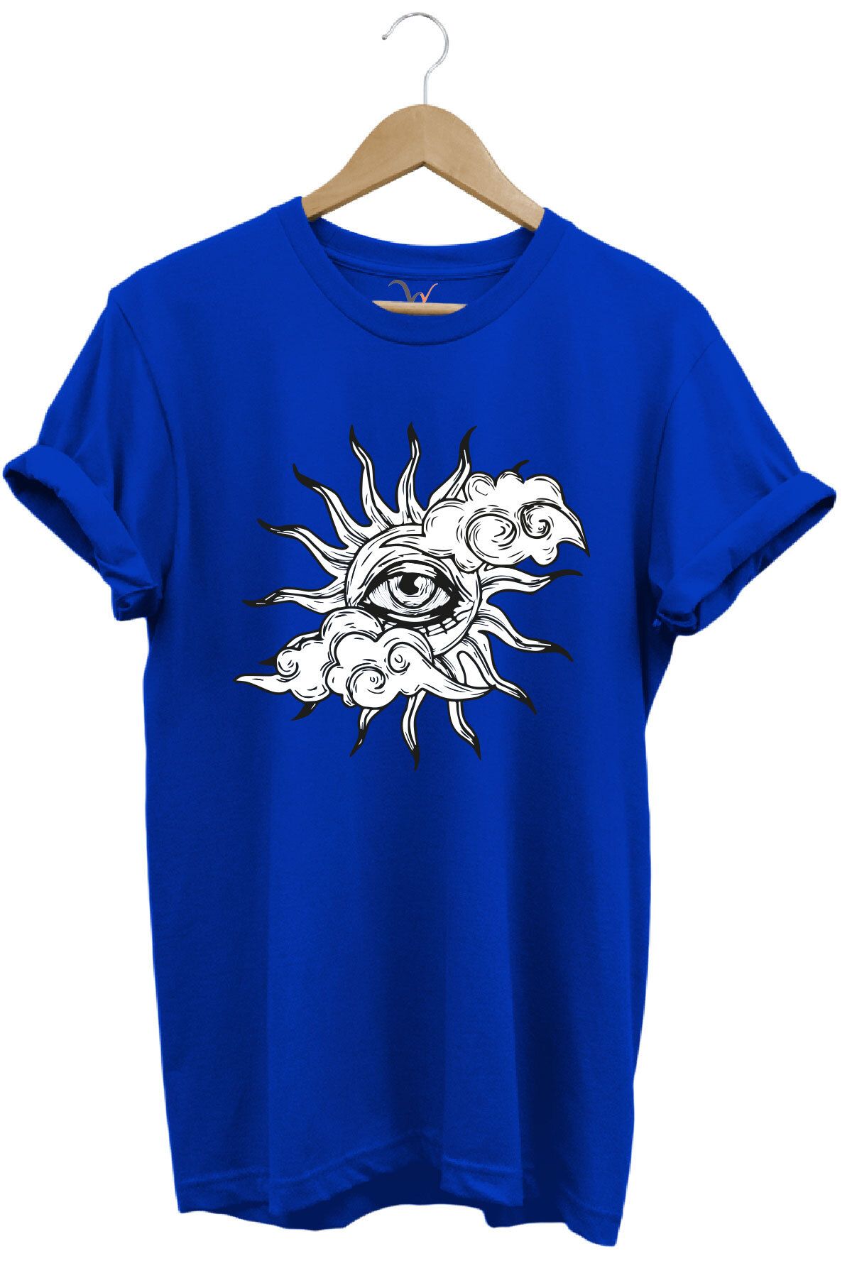 onsrawear Göz ve Güneş Temalı %100 Pamuk Basic Bisiklet Yaka T-shirt