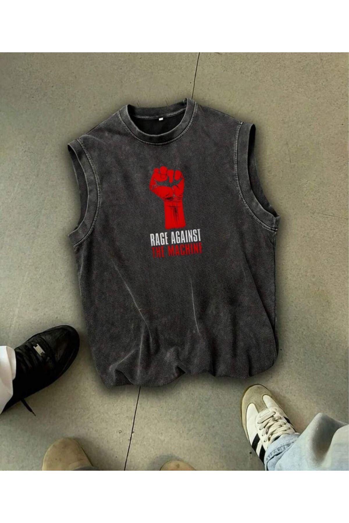 Touz Moda RATM Atlet Bisiklet Yaka Yıkamalı Vintage Unisex Oversize T-Shirt