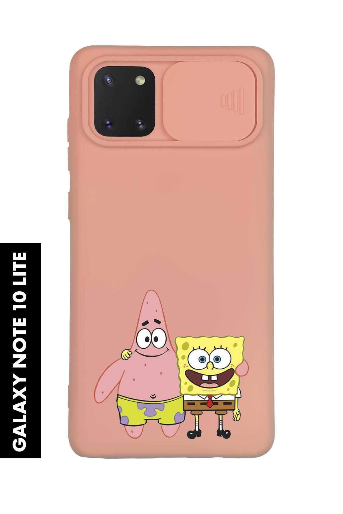 mooodcase Samsung Note 10 Lite Uyumlu Sünger Bob Desenli Slider Kamera Korumalı Telefon Kılıfı