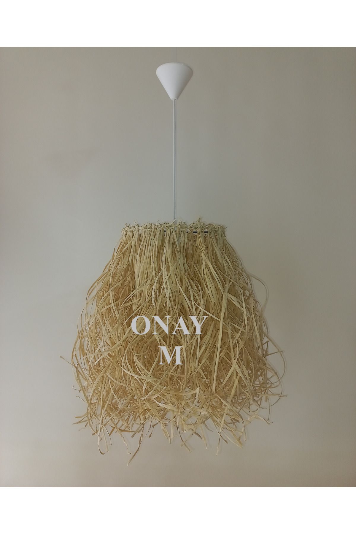 ONAY M Kemik Rengi Rafya Avize 25 X 45 El Yapımı Salon Oturma Odası Yatak Odası Ve Çocuk Odası Rafya Avize