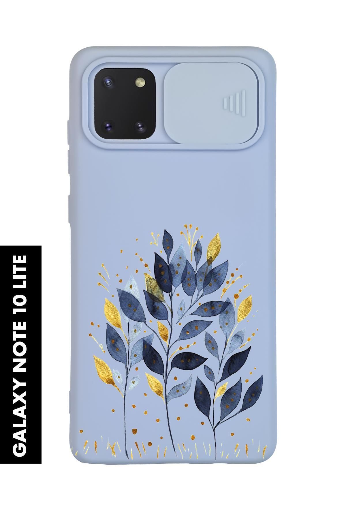 mooodcase Samsung Note 10 Lite Uyumlu Mavi Yaprak Desenli Slider Kamera Korumalı Telefon Kılıfı