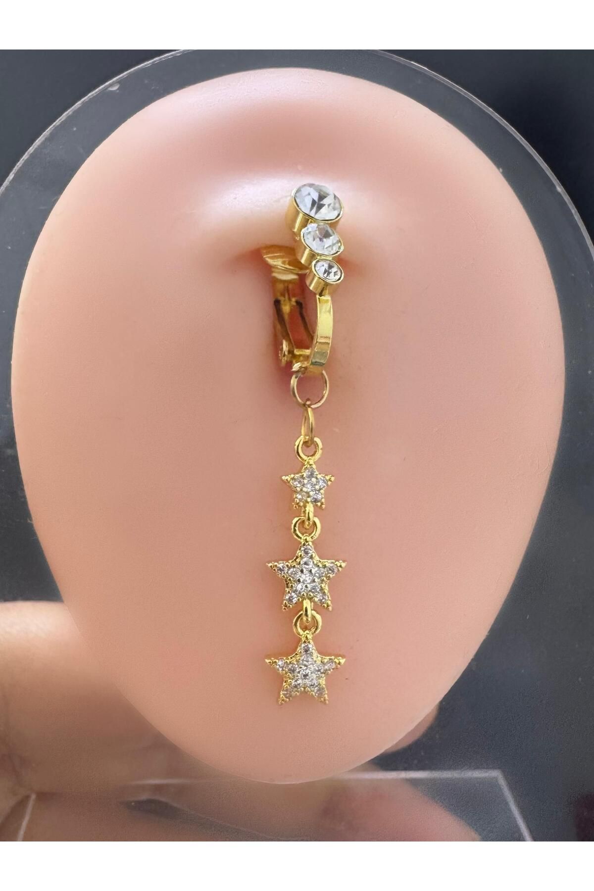 Arescollection DELİKSİZ ( DELİK GEREKTİRMEYEN )SIKIŞTIRMALI YILDIZ SALLANTILI GÖBEK PİERCİNGİ