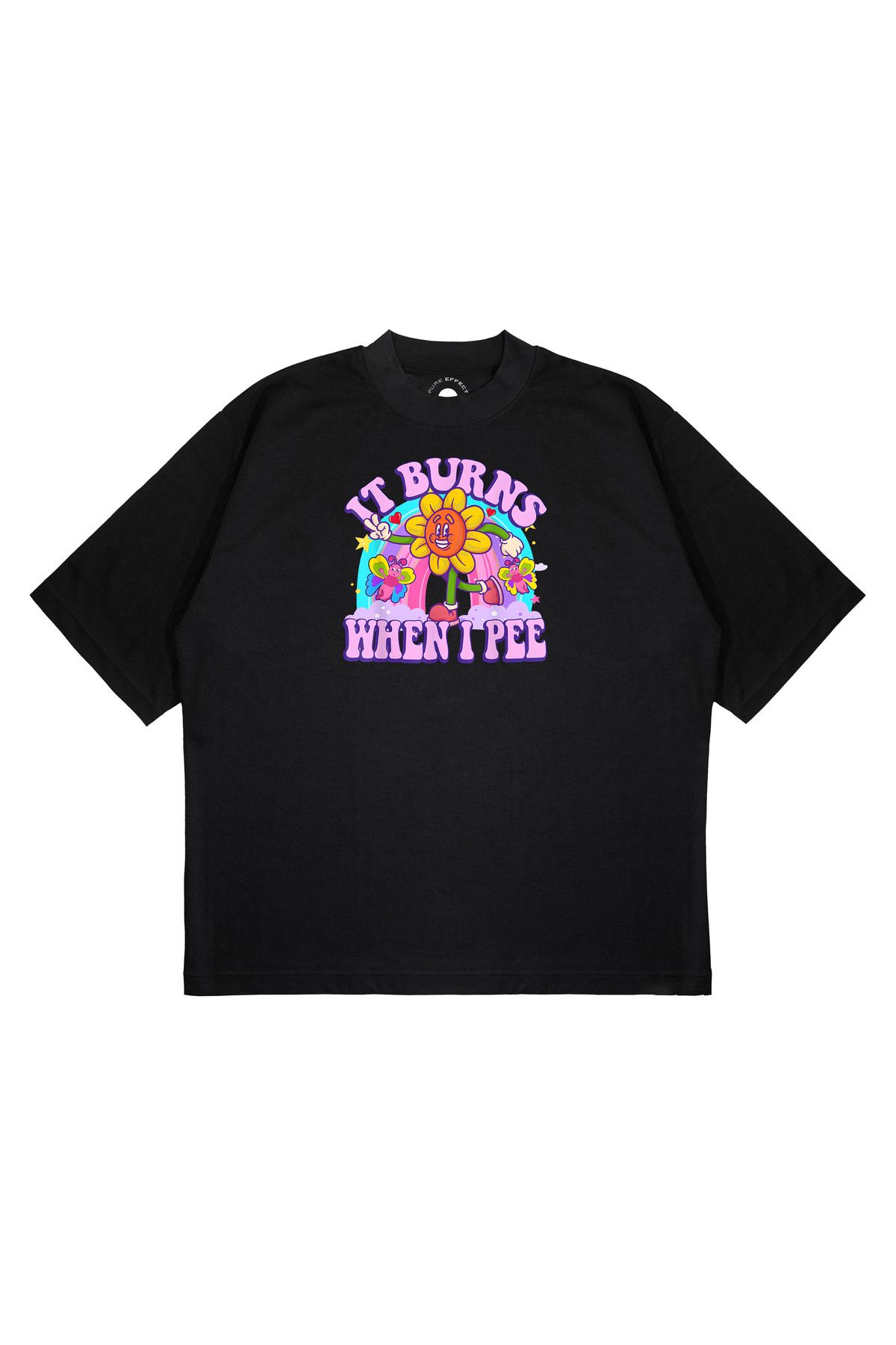 PURE EFFECT Unisex Oversize IT BURNS WHEN I Baskılı Boxy Fit Kalın Kumaşlı T-shirt