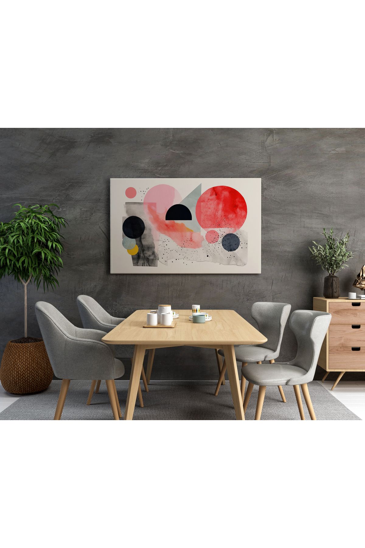 titer %100 Pamuklu Kanvas Dekoratif Tablo - Geometrik Soyut Pastel Tonlar UV Baskı Poster