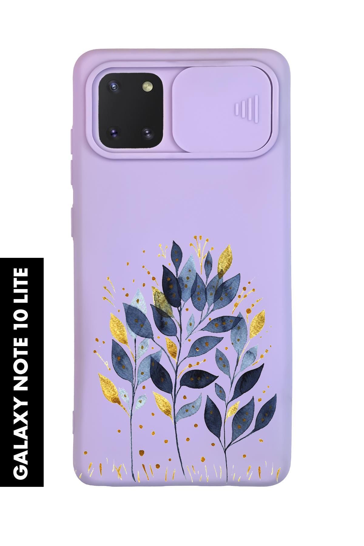mooodcase Samsung Note 10 Lite Uyumlu Mavi Yaprak Desenli Slider Kamera Korumalı Telefon Kılıfı