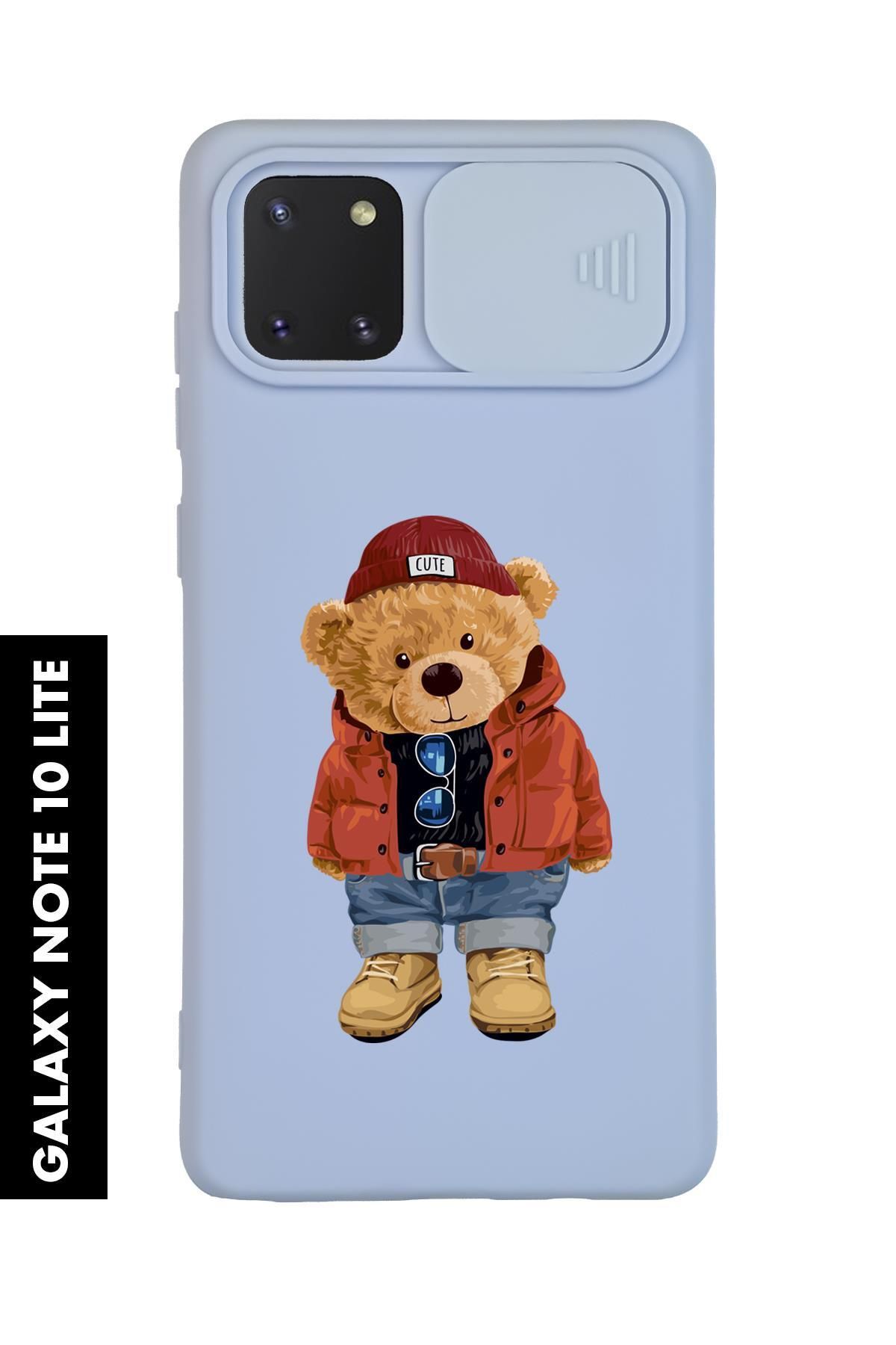 mooodcase Samsung Note 10 Lite Uyumlu Teddy Bear Desenli Slider Kamera Korumalı Telefon Kılıfı