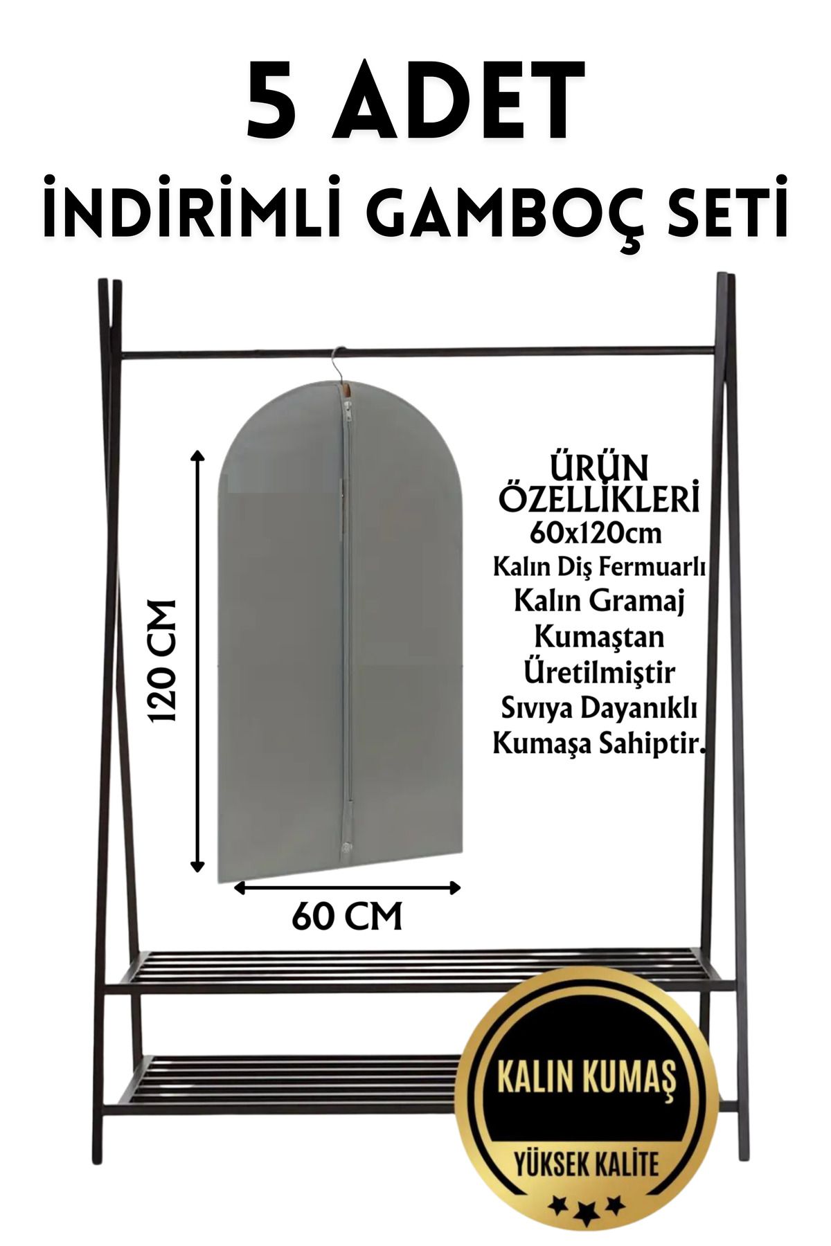 YEGGE 5 ADET 120x60cm Abiye Palto Kaban Mont Elbise Kılıfı Sıvıya Dayanıklı Kumaş Kalın Gamboç Kılıf