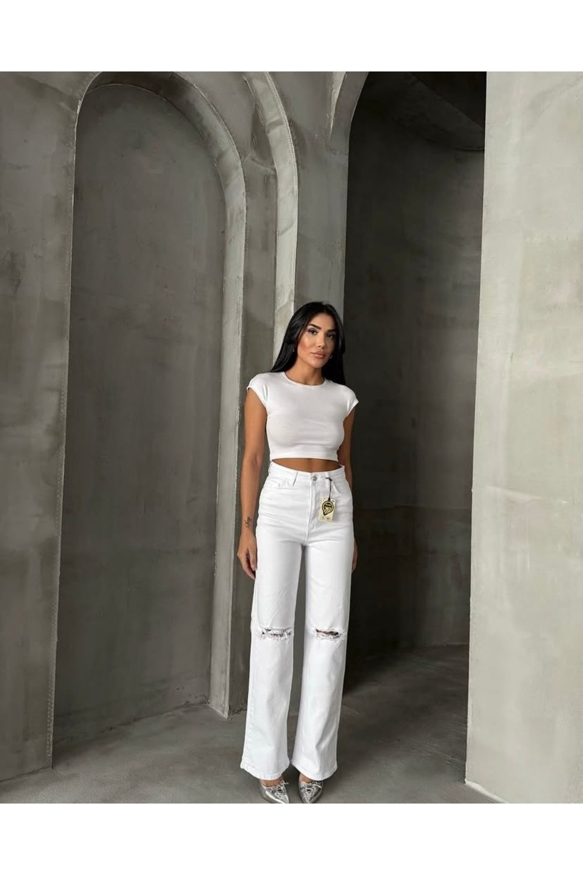 ayday butik Diz yırtık palazzo jeans