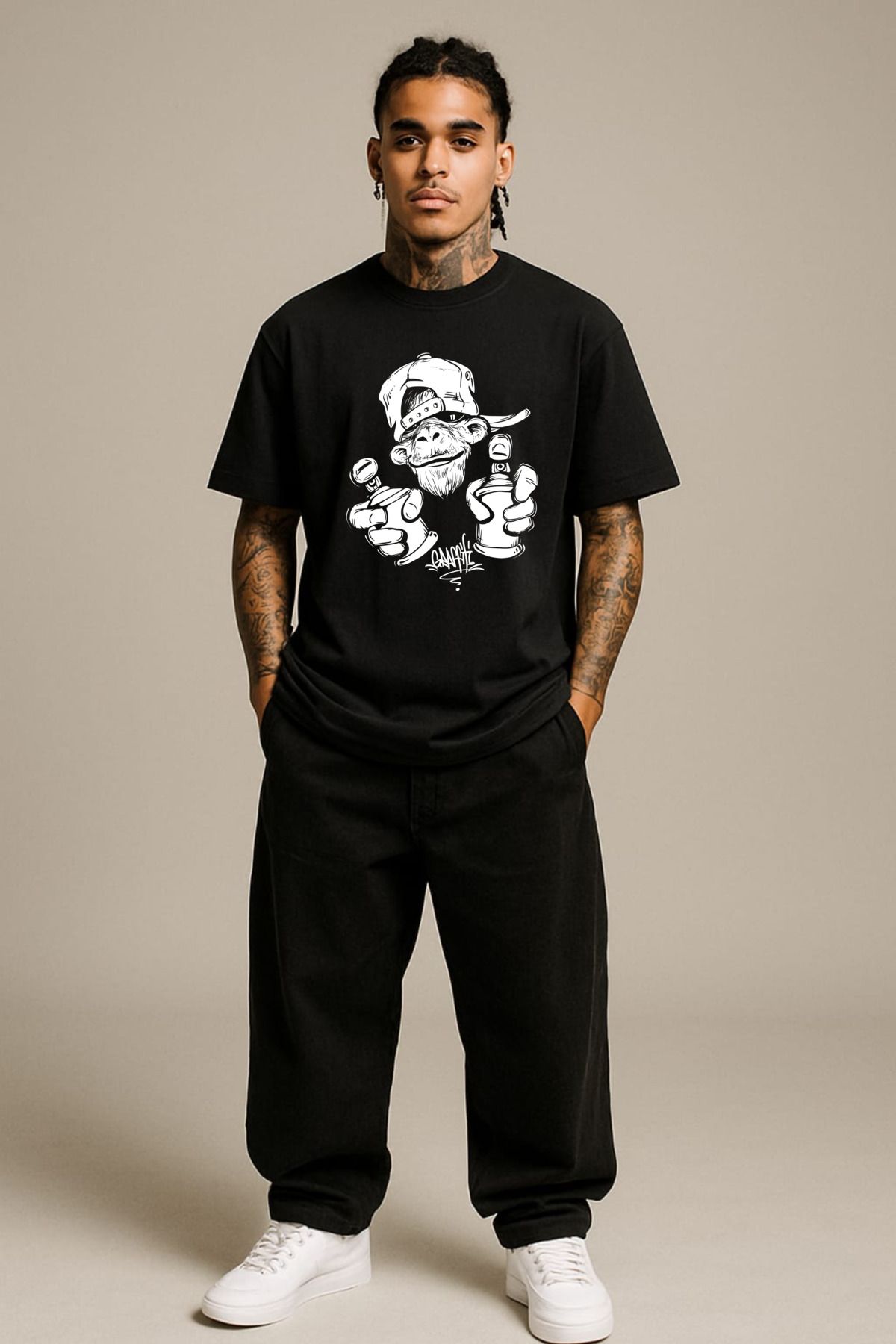 MAYK STREETWEAR OVERSIZE TSHIRT - UNISEX MONKEY GRAFITTI BASKILI TSHIRT