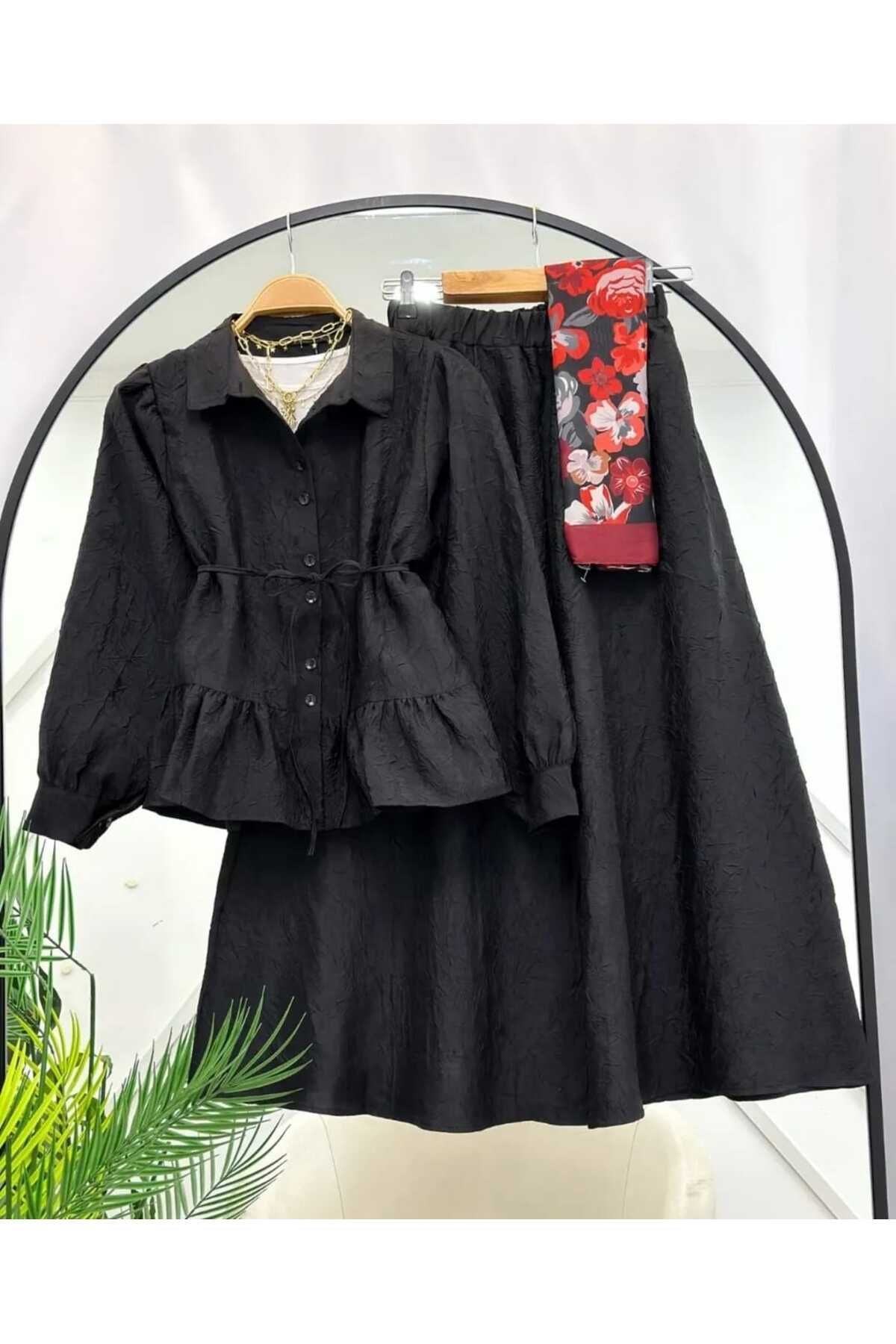 MODA VEDAT SATEN KREŞ CEKET ETEK İKİLİ TAKIM -0450