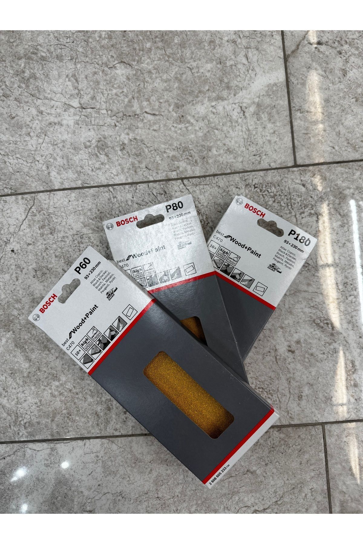 Bosch C470 zımpara kağıdı 3lü 93x230mm p60-p80-p180