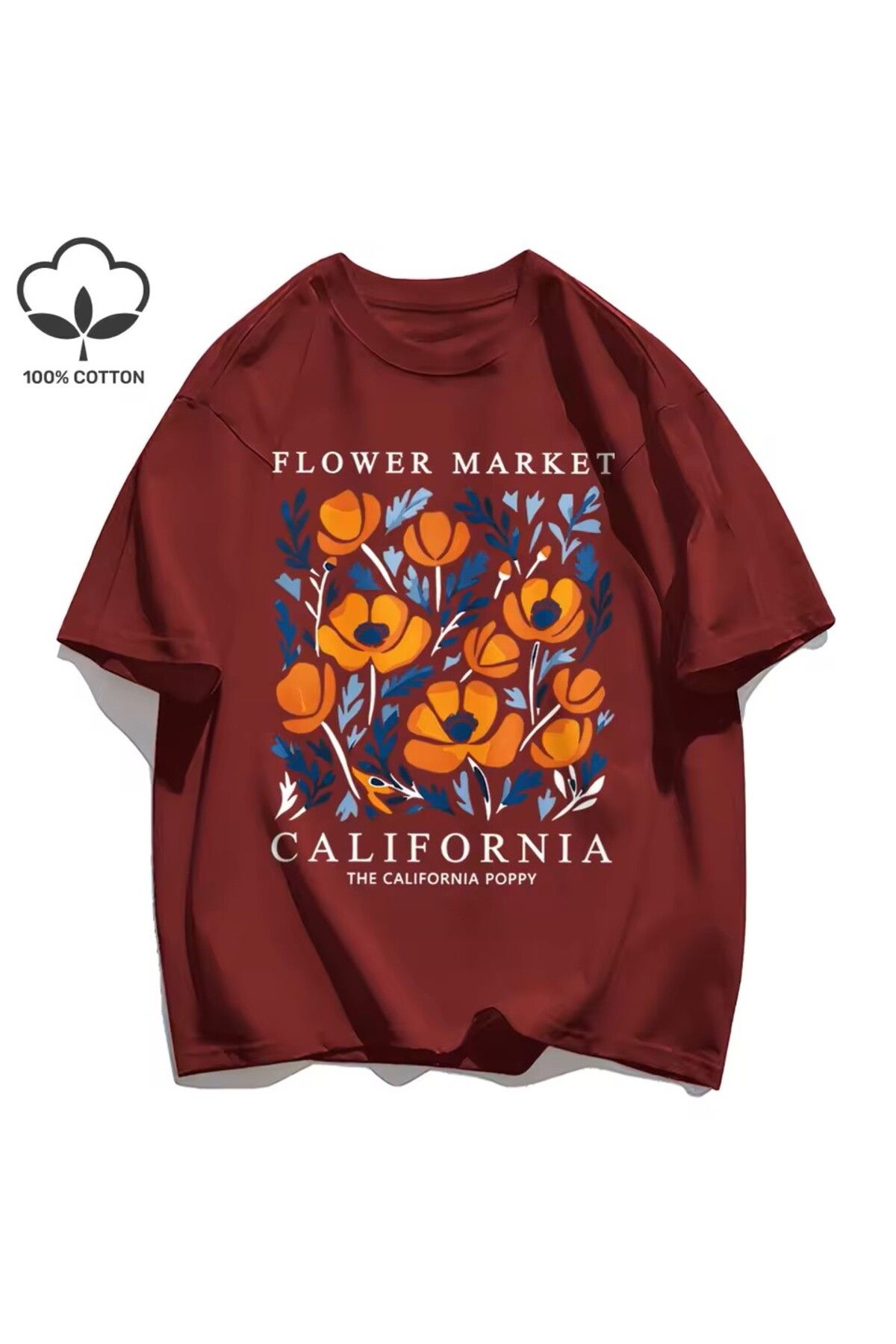 LEIVOR Flower Market California Baskılı Kadın T-shirt