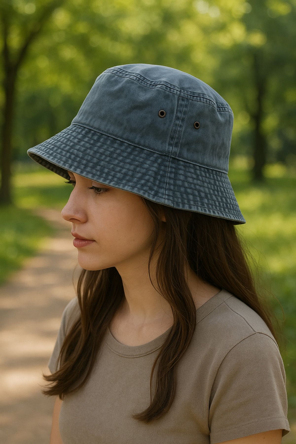 LAGRANZE Kadın Vintage Yıkamalı Bucket Şapka