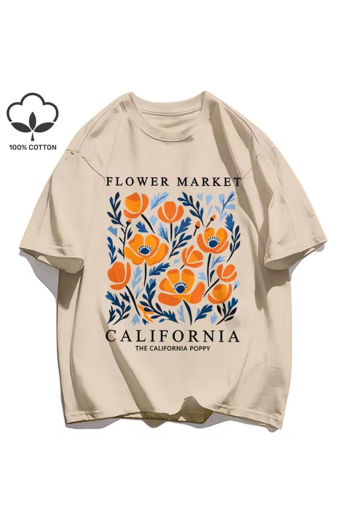 LEIVOR Flower Market California Baskılı Kadın T-shirt