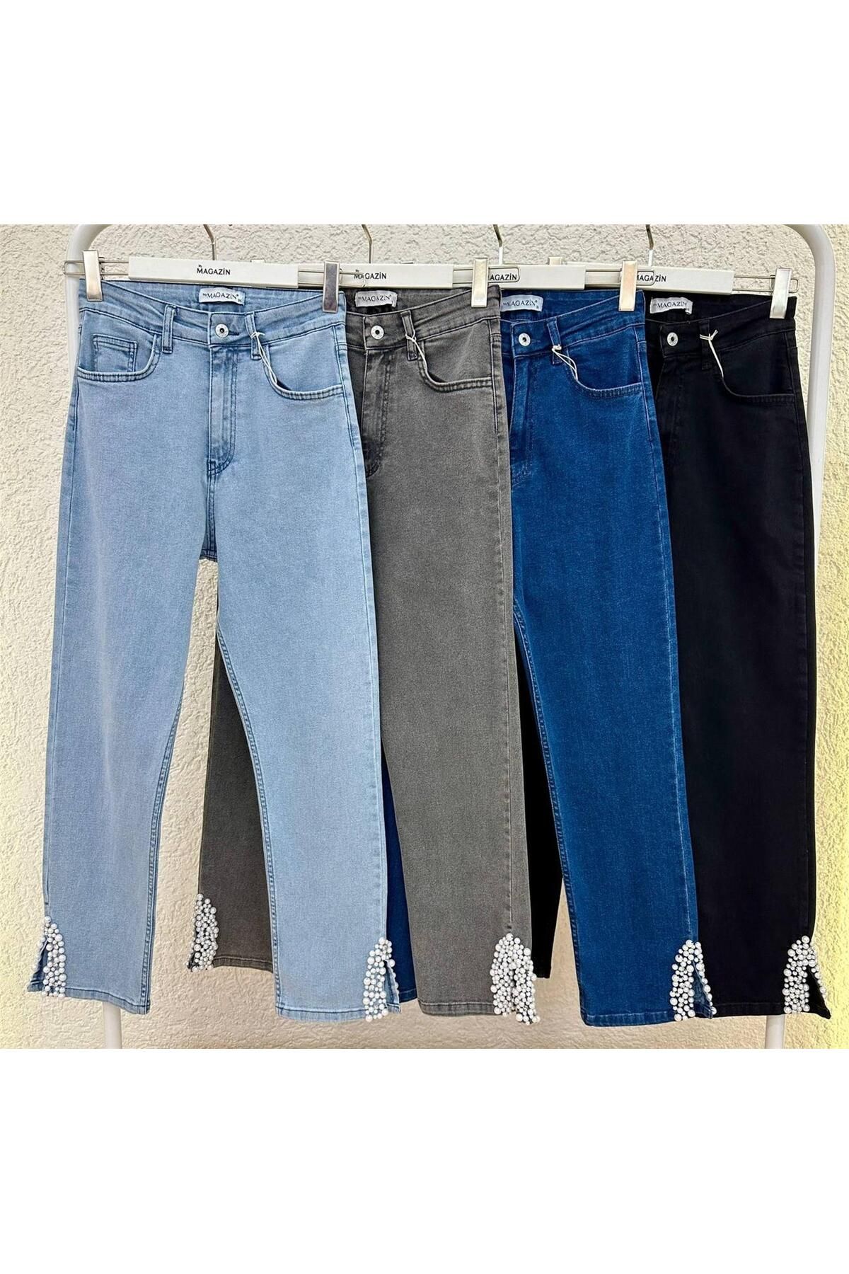 MODA 2774 Paçası Taş İnci Detaylı Kot Pantolon
