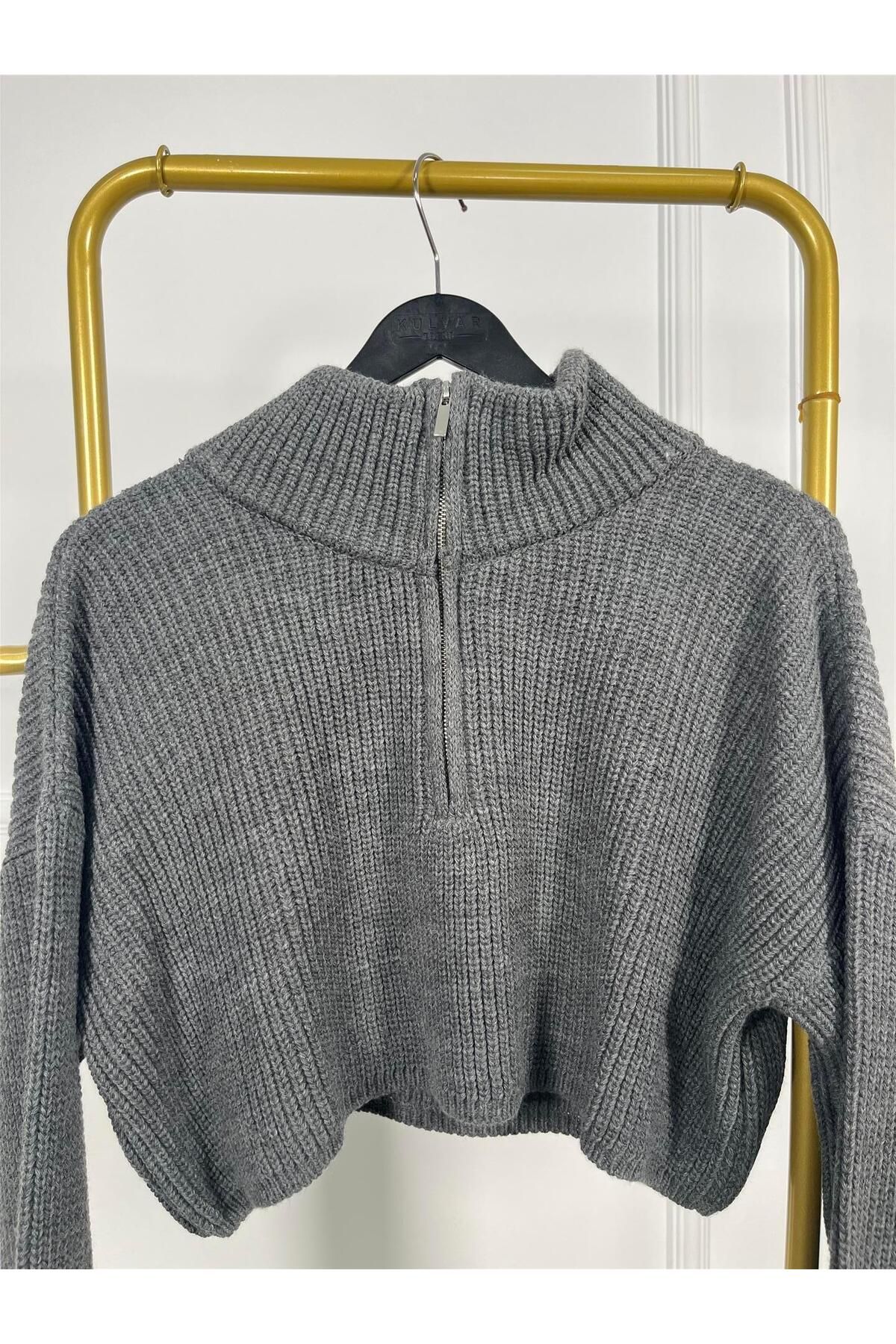 MODA 6752 Yarım Fermuarlı Boncuk Örme Triko Kazak