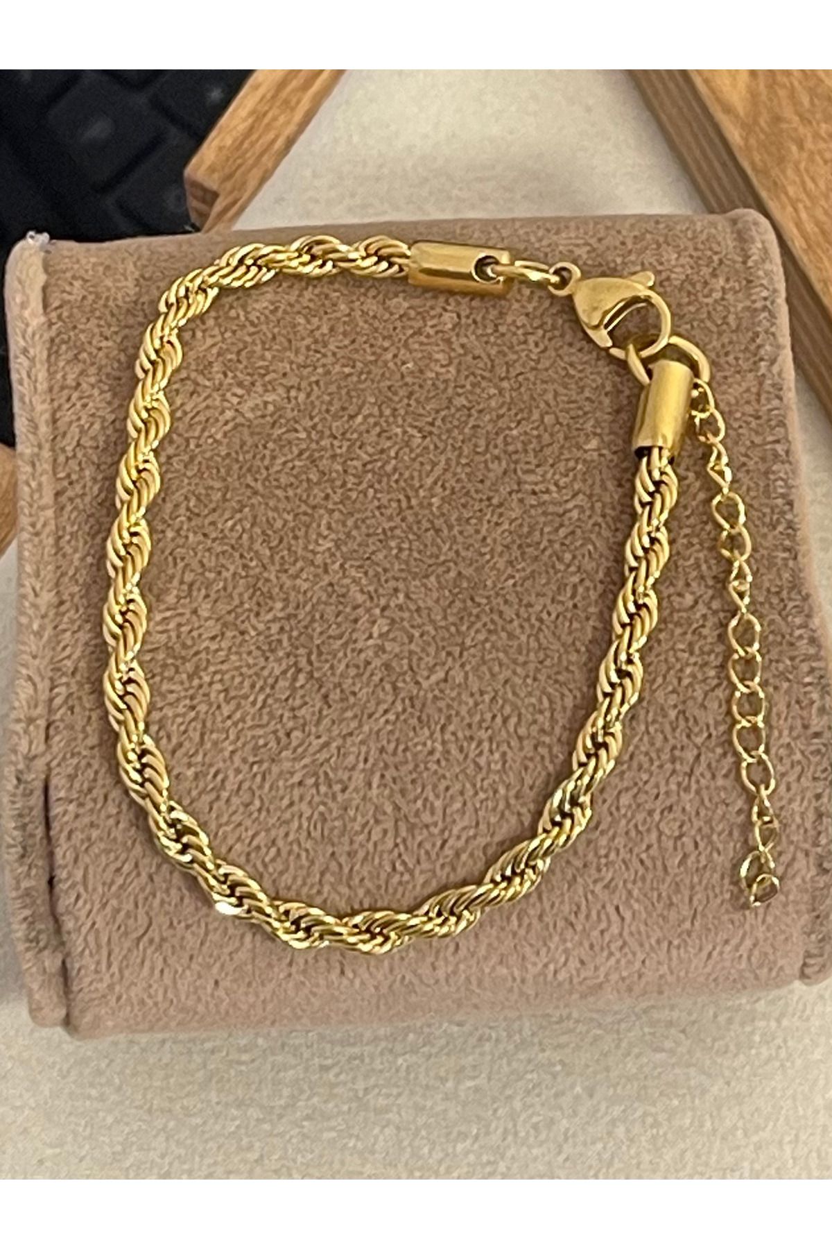 Rupen Kraft 316 L Cerrahi Çelik Halat Modeli Paslanmaz Kararmaz Çelik Bileklik Gold