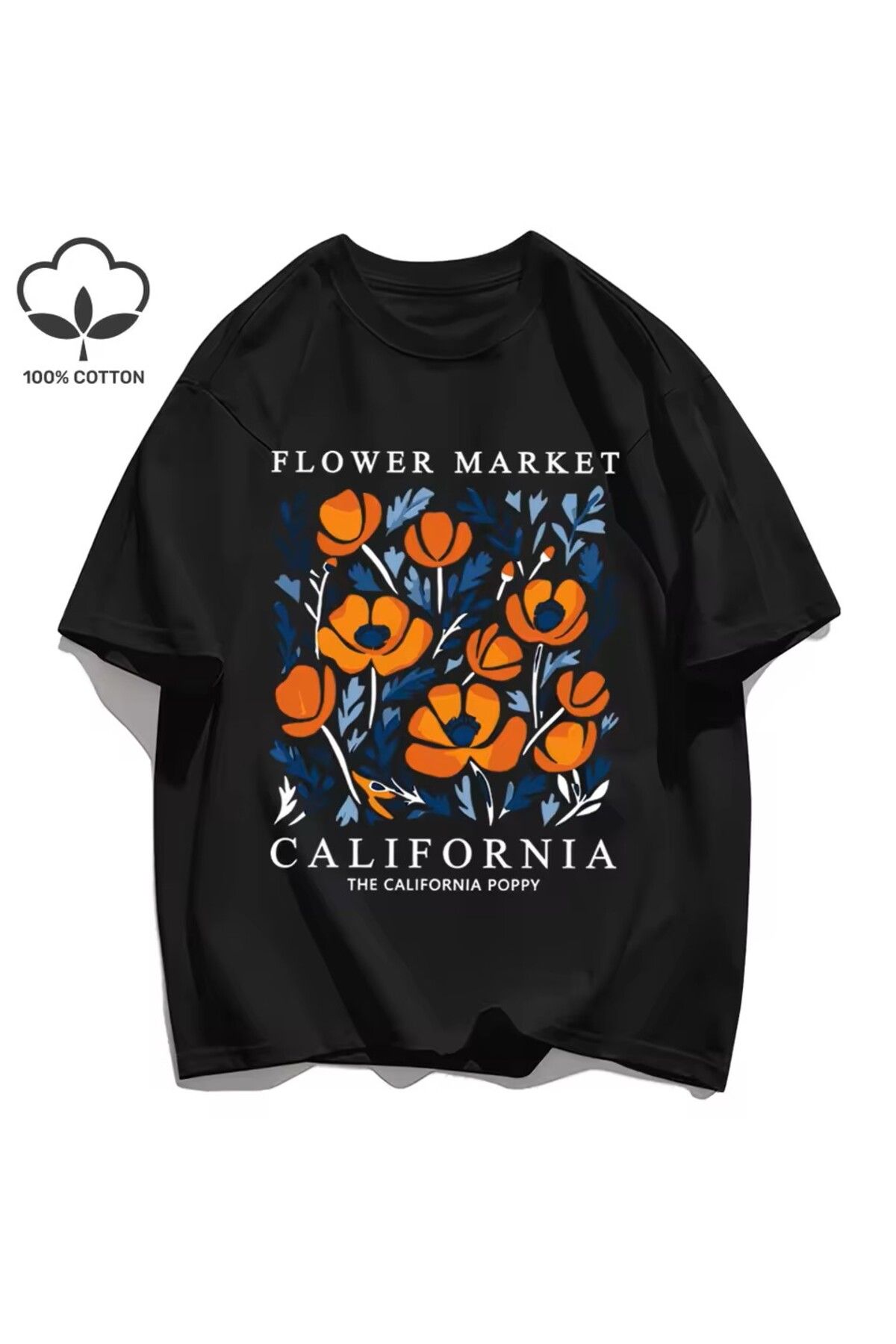 LEIVOR Flower Market California Baskılı Kadın T-shirt