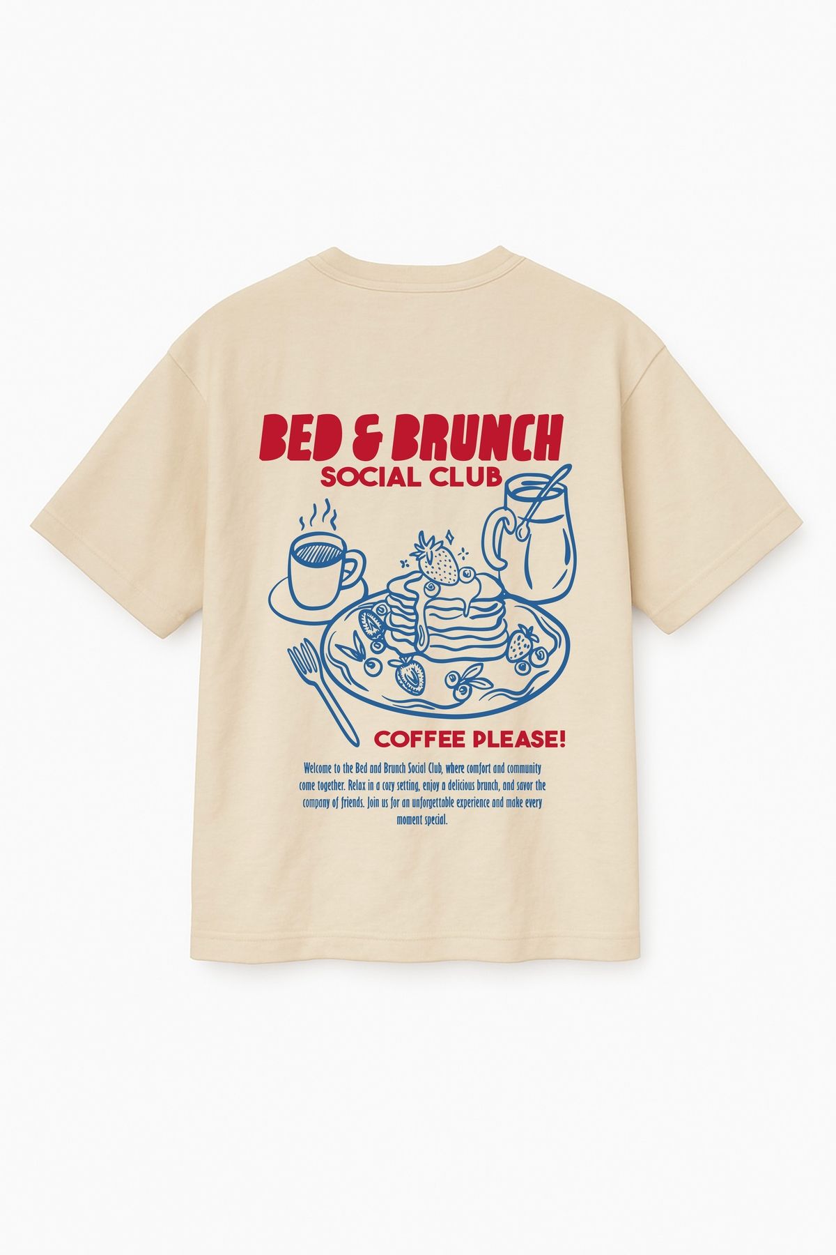 Altair Tr Bej Renk Oversize Social Club Baskılı Unisex Tişört T-Shirt