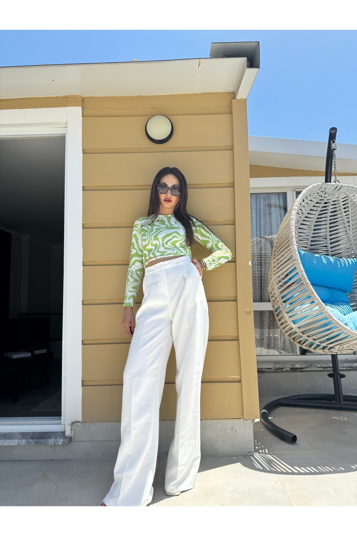 Gamze Ege Fashion Beyaz yüksek bel pantolon