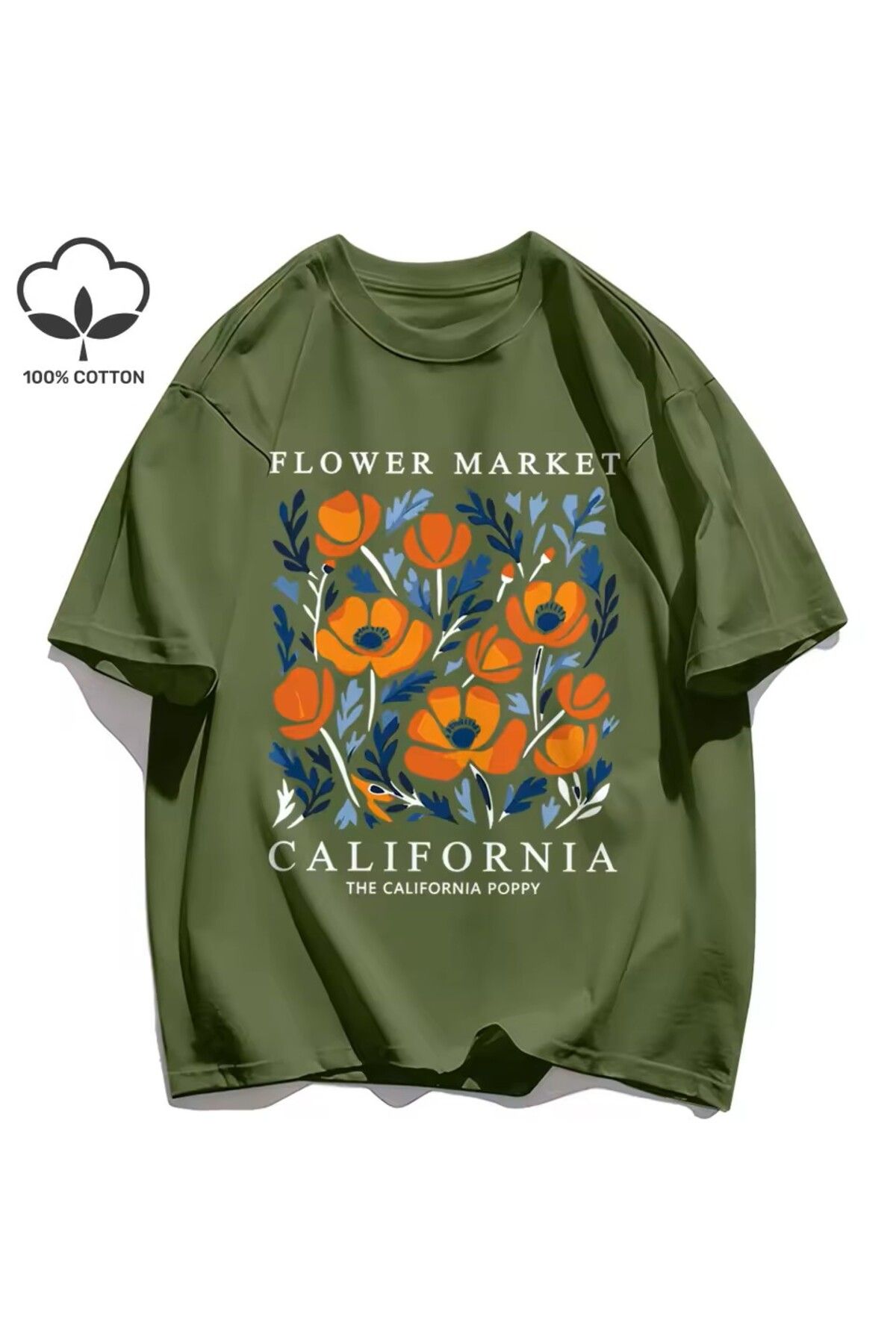 LEIVOR Flower Market California Baskılı Kadın T-shirt