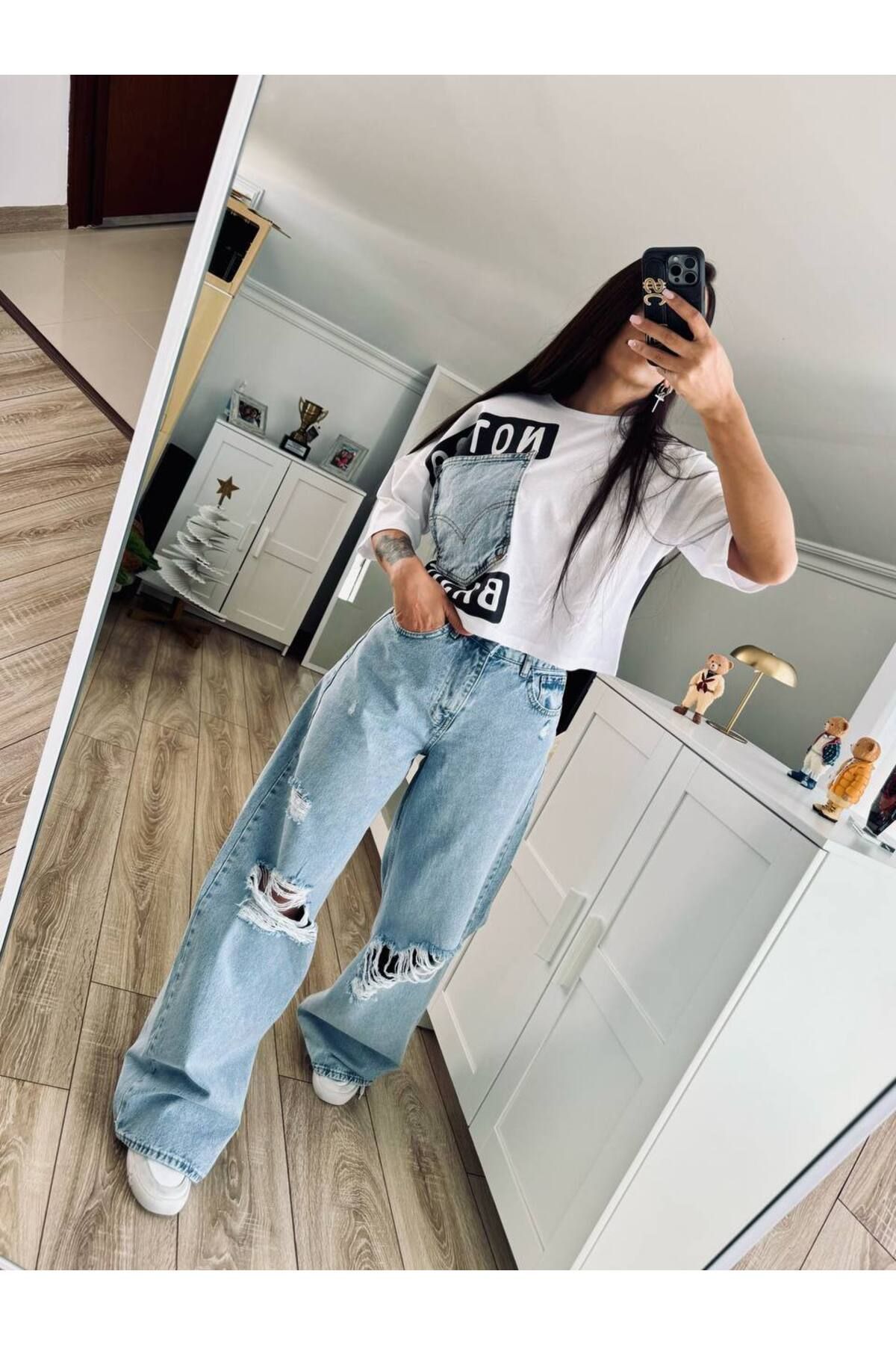 ayday butik Diz lazer baggy jeans