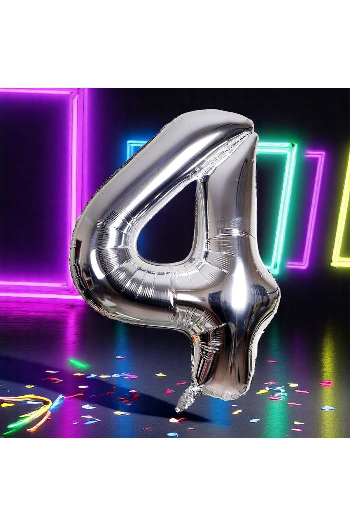 Kuzey YÜKSEK KALİTE 1 METRE GÜMÜŞ 4 RAKAM BALON GÜMÜŞ 4 RAKAM FOLYO BALON UÇAN BALONA HELYUM GAZINA UYGUN