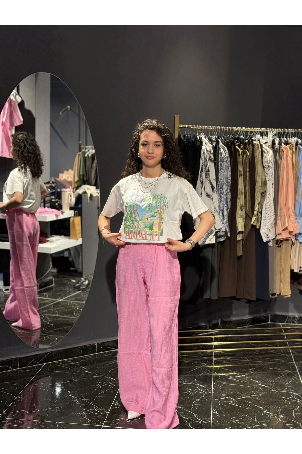 NOBLE Pembe Keten Pantolon