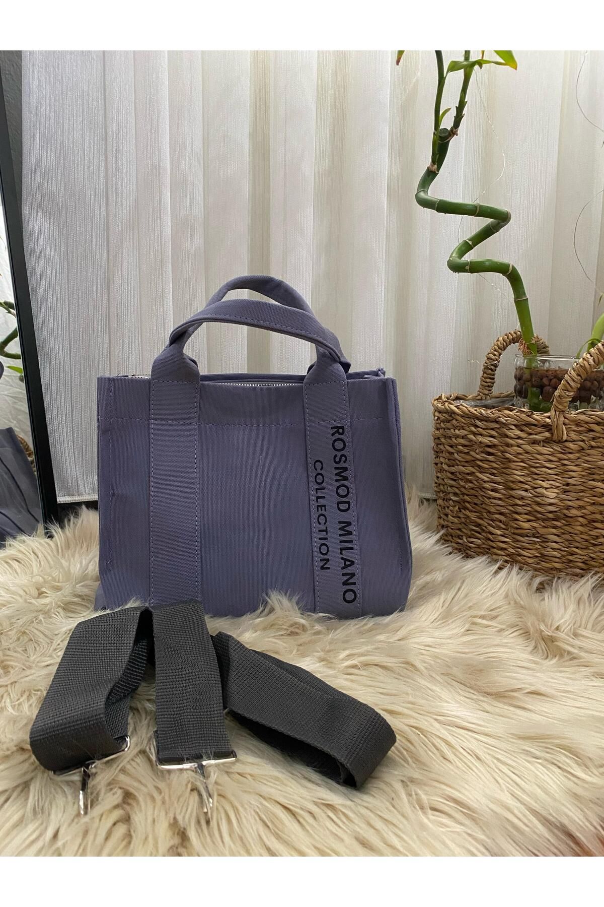 Liel Bags Kadın Gri Kanvas Kumaş Çapraz ve El Çantası – Rosmod Milano Yazılı Günlük Model