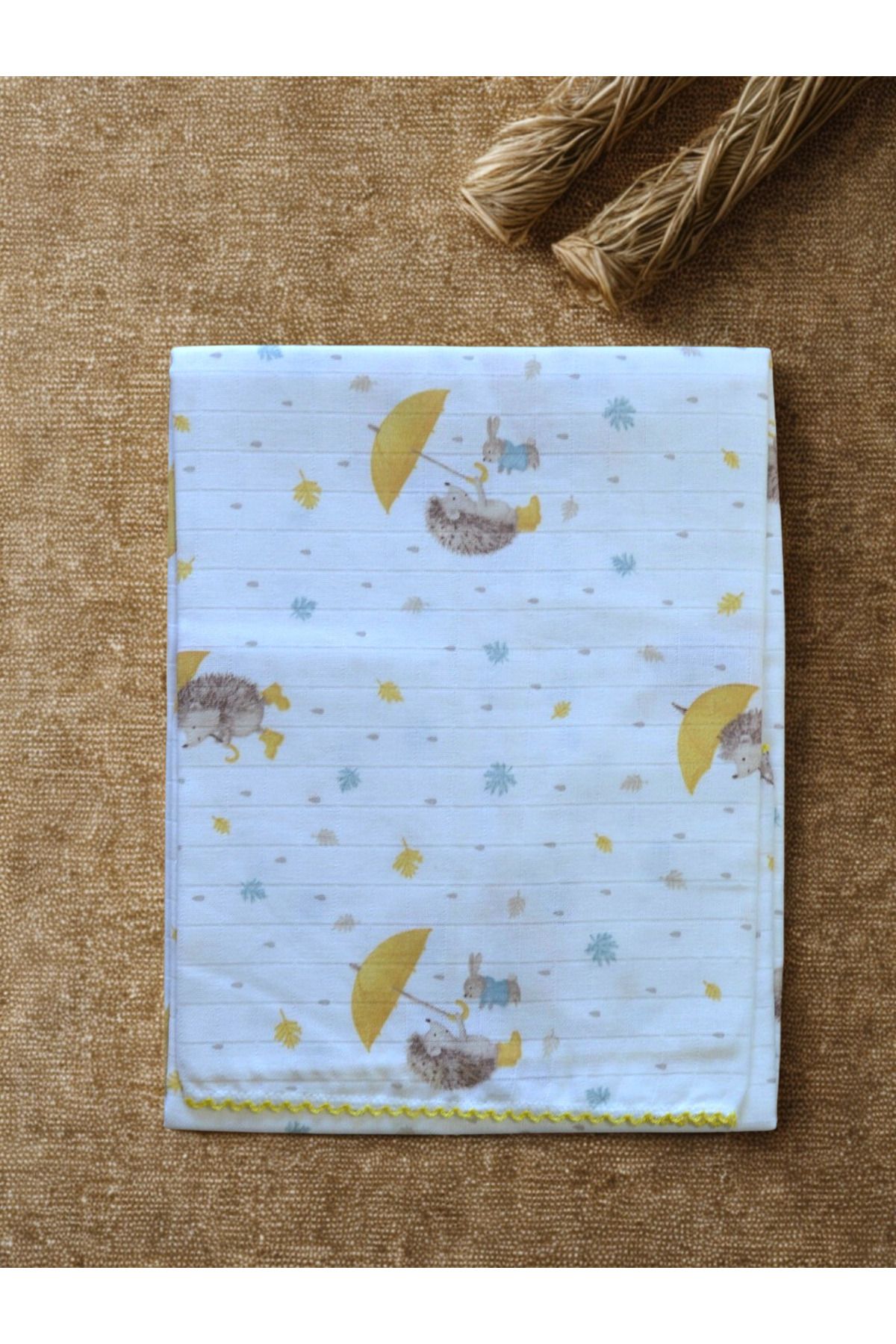 Mini Mood ☂️ Kirpi Desenli Müslin Bebek Örtüsü / %100 Pamuk / 80x90 cm