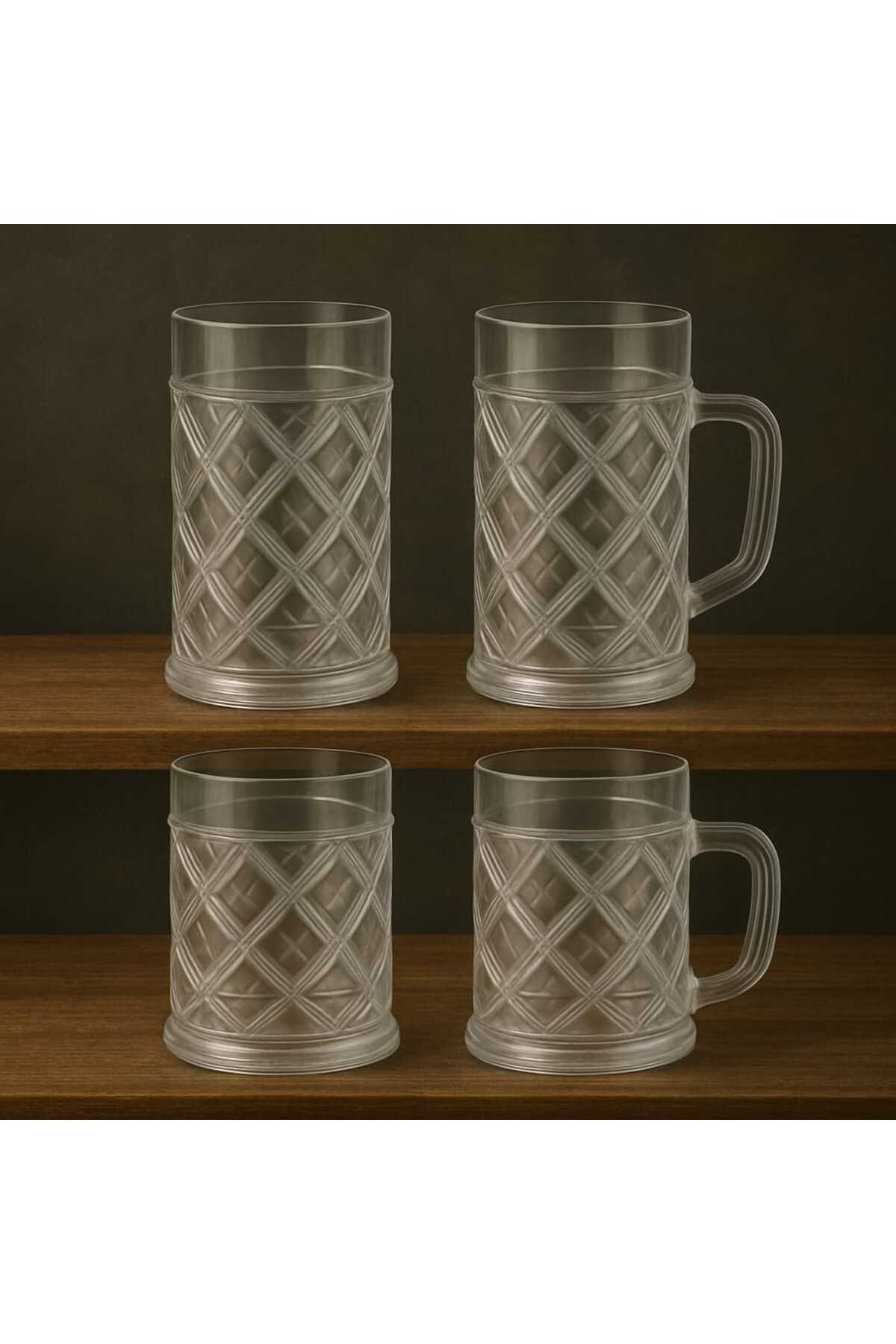 QuickStoq 4 Adet Polikarbon Kırılmaz Bardak 500 ml, Ayran Bardağı, Bira Bardağı, Su Bardağı (Cam Değildir)