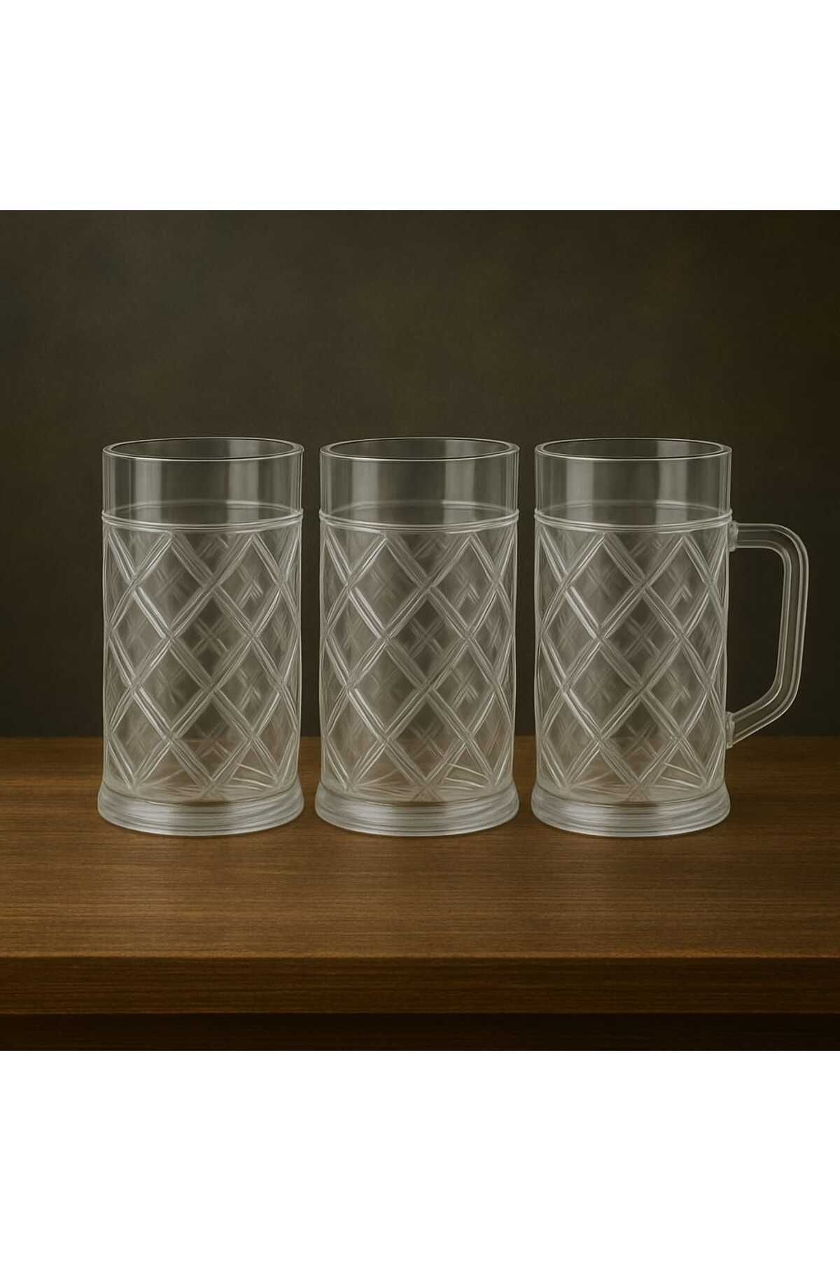 QuickStoq 3 Adet Polikarbon Kırılmaz Bardak 500 ml, Ayran Bardağı, Bira Bardağı, Su Bardağı (Cam Değildir)