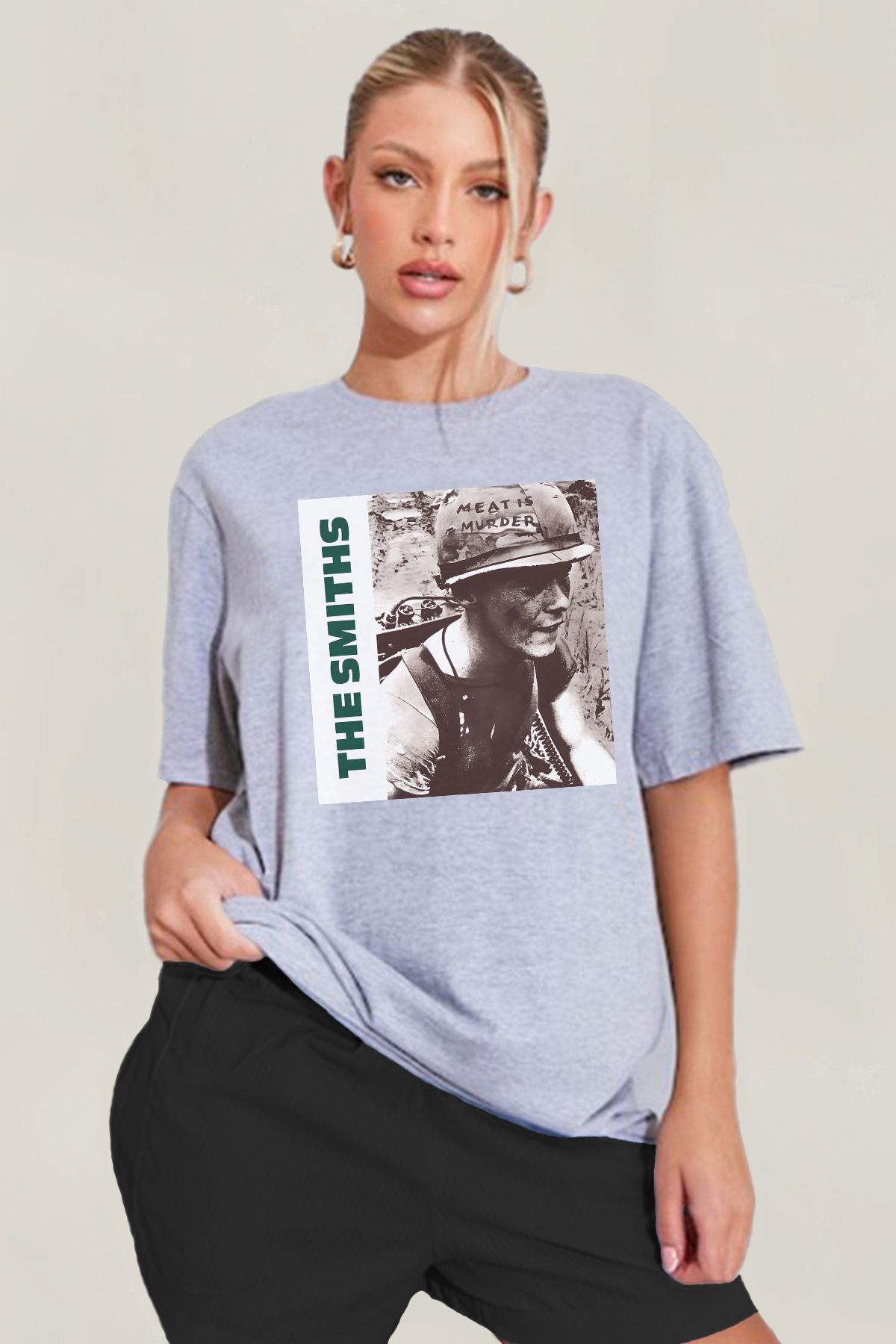 MODA The Smiths Baskılı Oversize Kalıp Grimelanj Geniş Bol Kesim Kadın Tişört