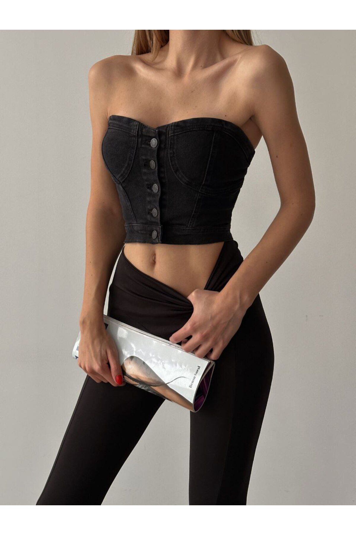 ayday butik Denim strapless büstiyer
