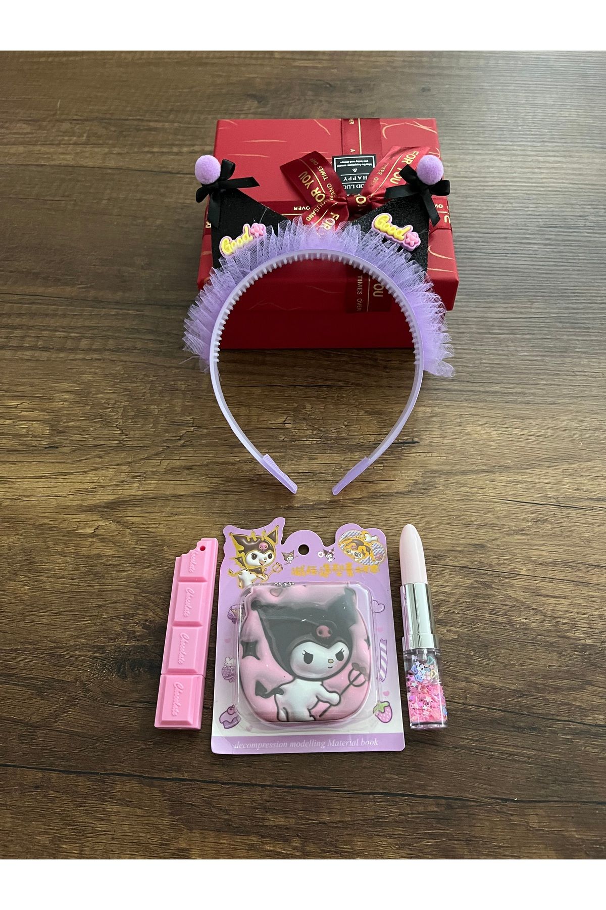BATU GİYİM Özel Kutuda Hediye Set Kuromi Sanrio 5 Parça Hediye Seti Bayram Doğum Günü Karne Hediyesi