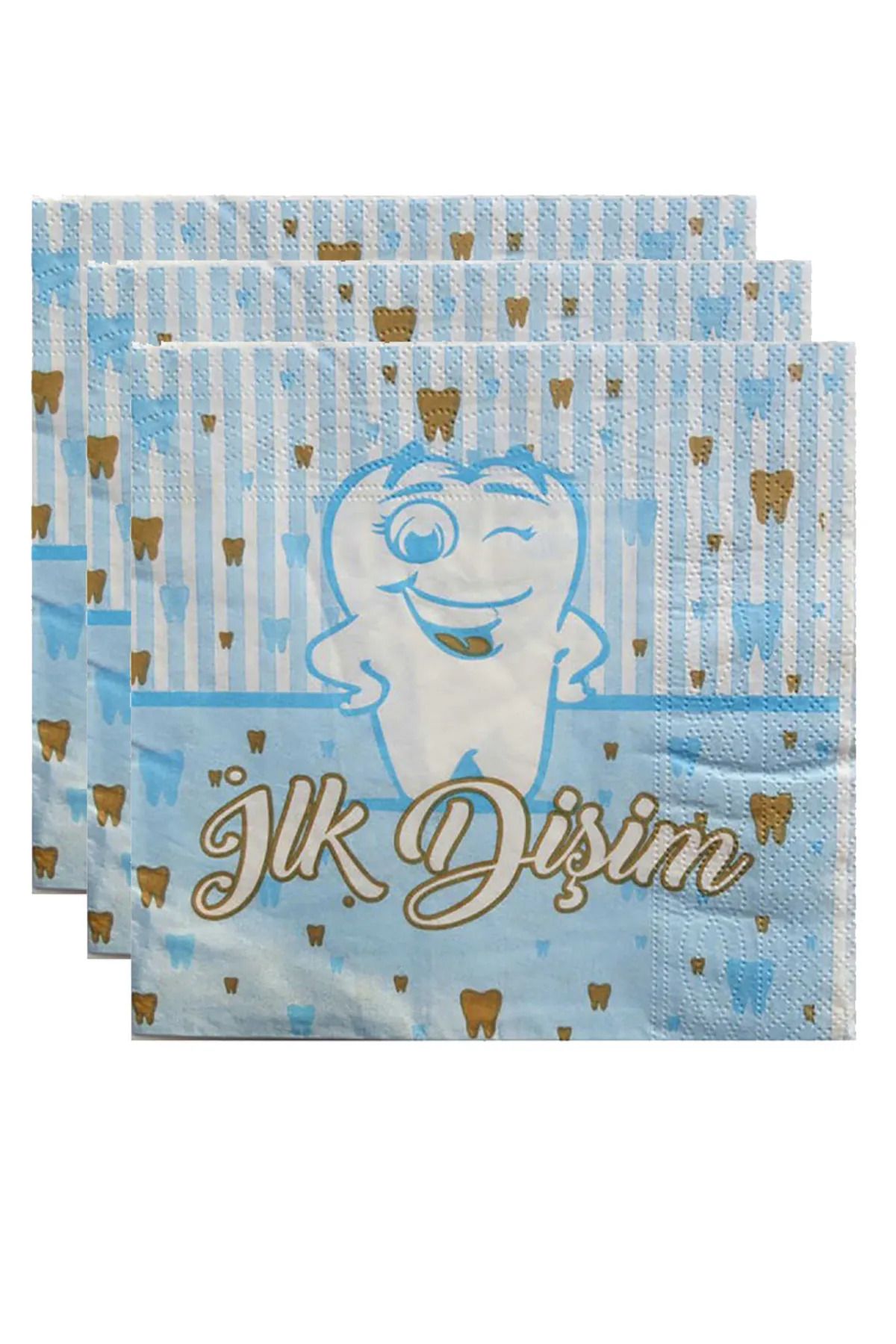 FOKUL İlk Dişim Yazılı Dişim Çıktı Konsepti Diş Buğdayı Partisi 20 Adet Peçete Temalı 33x33 Cm