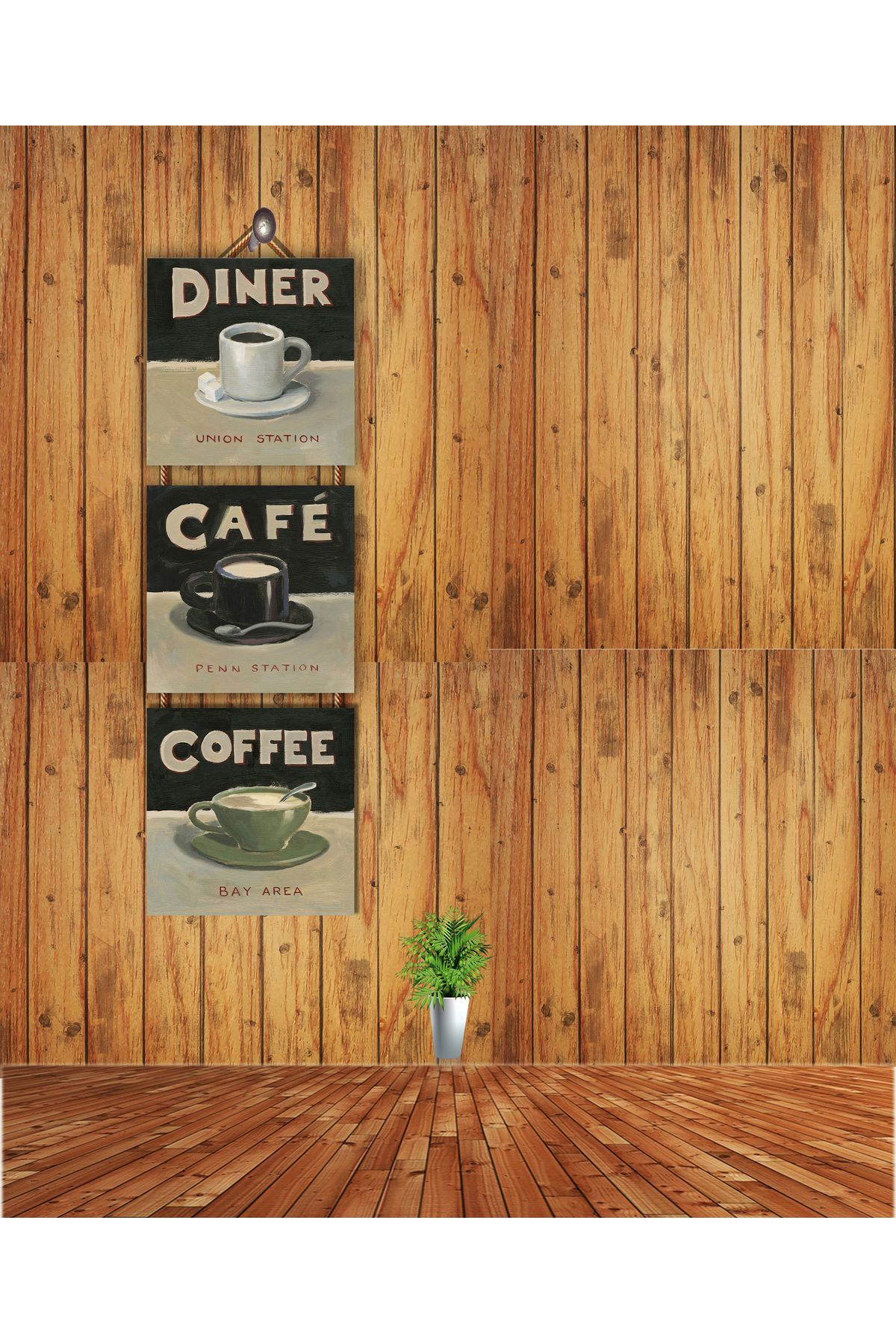 TAKIFİX Coffe Temalı 20 x 60 Üçlü Parça İpli CM MDF Duvar Tablosu .. 01