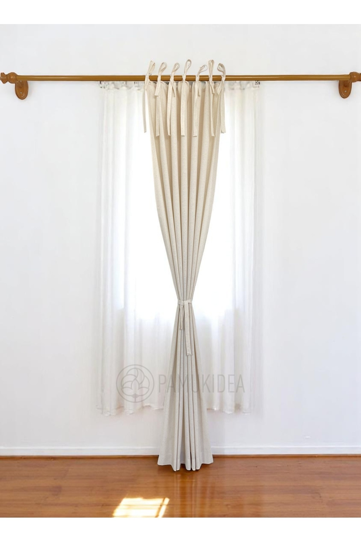 pamukidea-Rope Laced Plain Plain 100% Cotton Natural Buldan Linen Rustic Curtain - Single Wing - (En X Size) 4