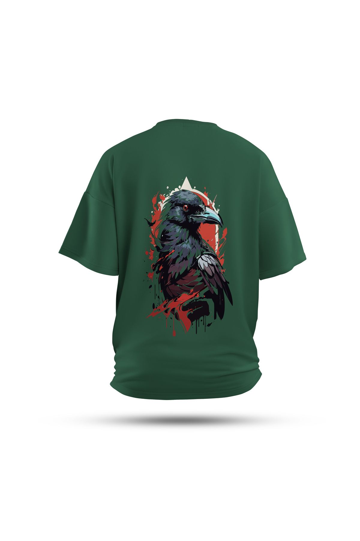 Zestia Unisex T-Shirt, Karga Sırt Baskılı, Regular, %100 Pamuk, Yeşil T-Shirt No: 0033