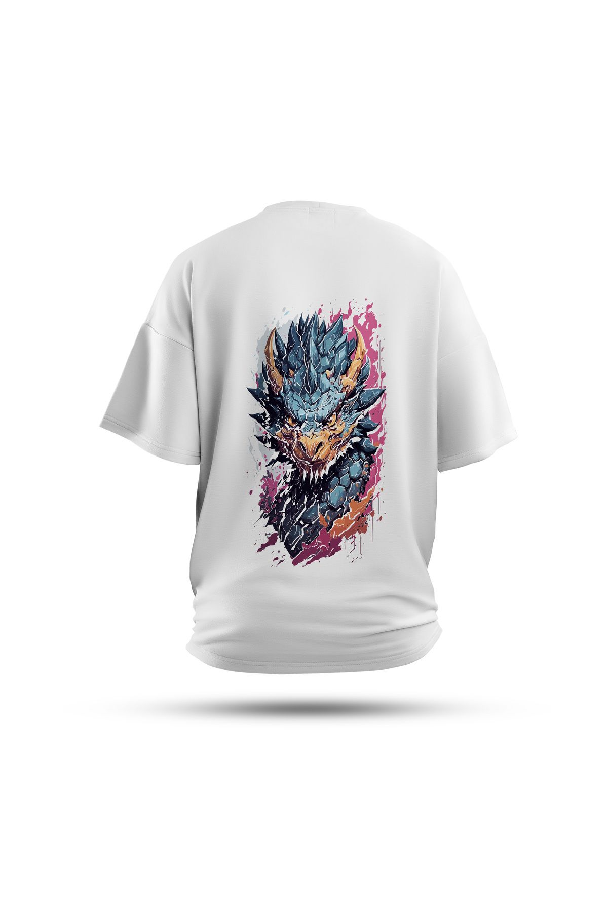 Zestia Unisex T-Shirt, Yılan Sırt Baskılı, Regular, %100 Pamuk, Beyaz T-Shirt No: 0023
