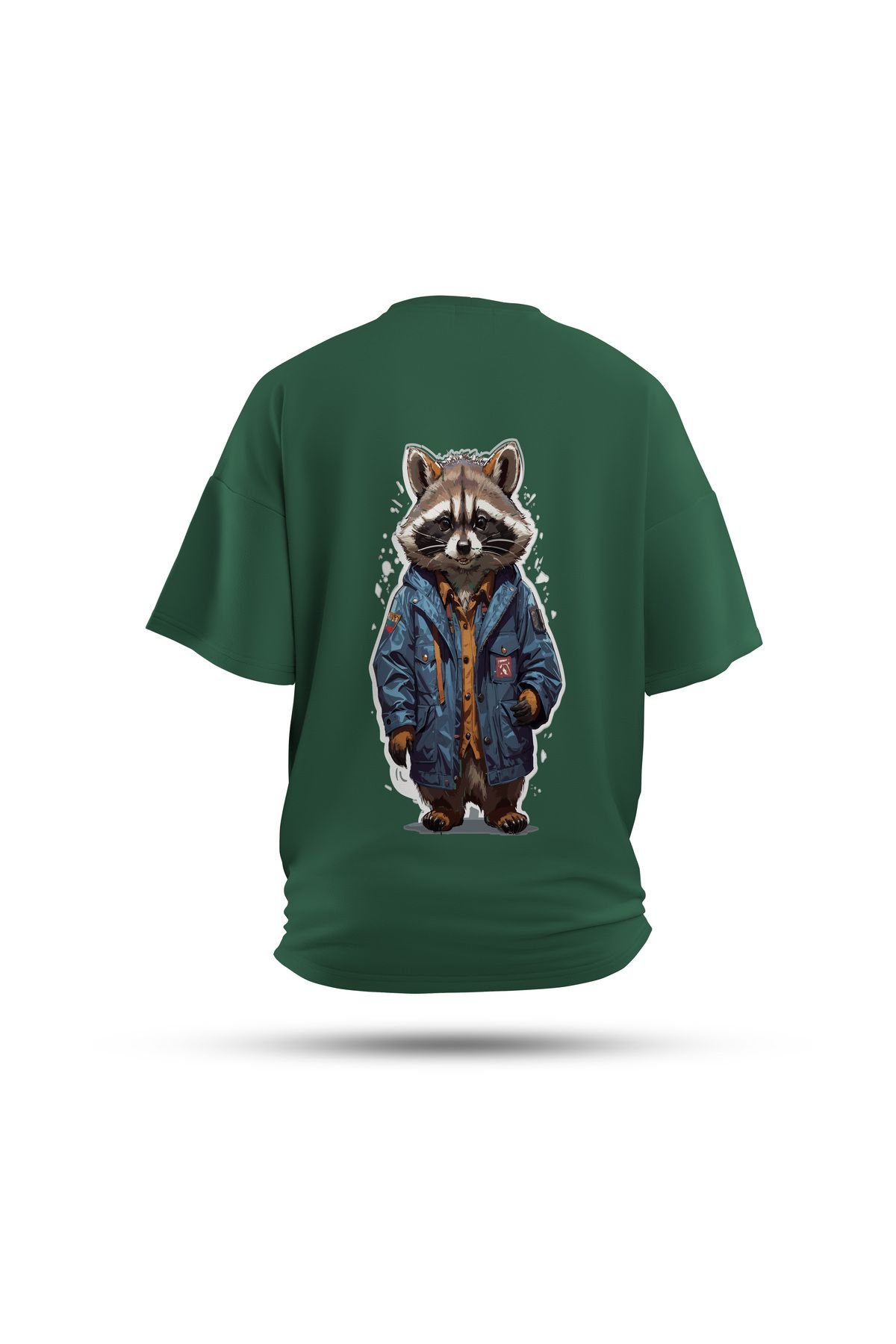 Zestia Unisex T-Shirt, Rakun Sırt Baskılı, Regular, %100 Pamuk, Yeşil T-Shirt No: 0050