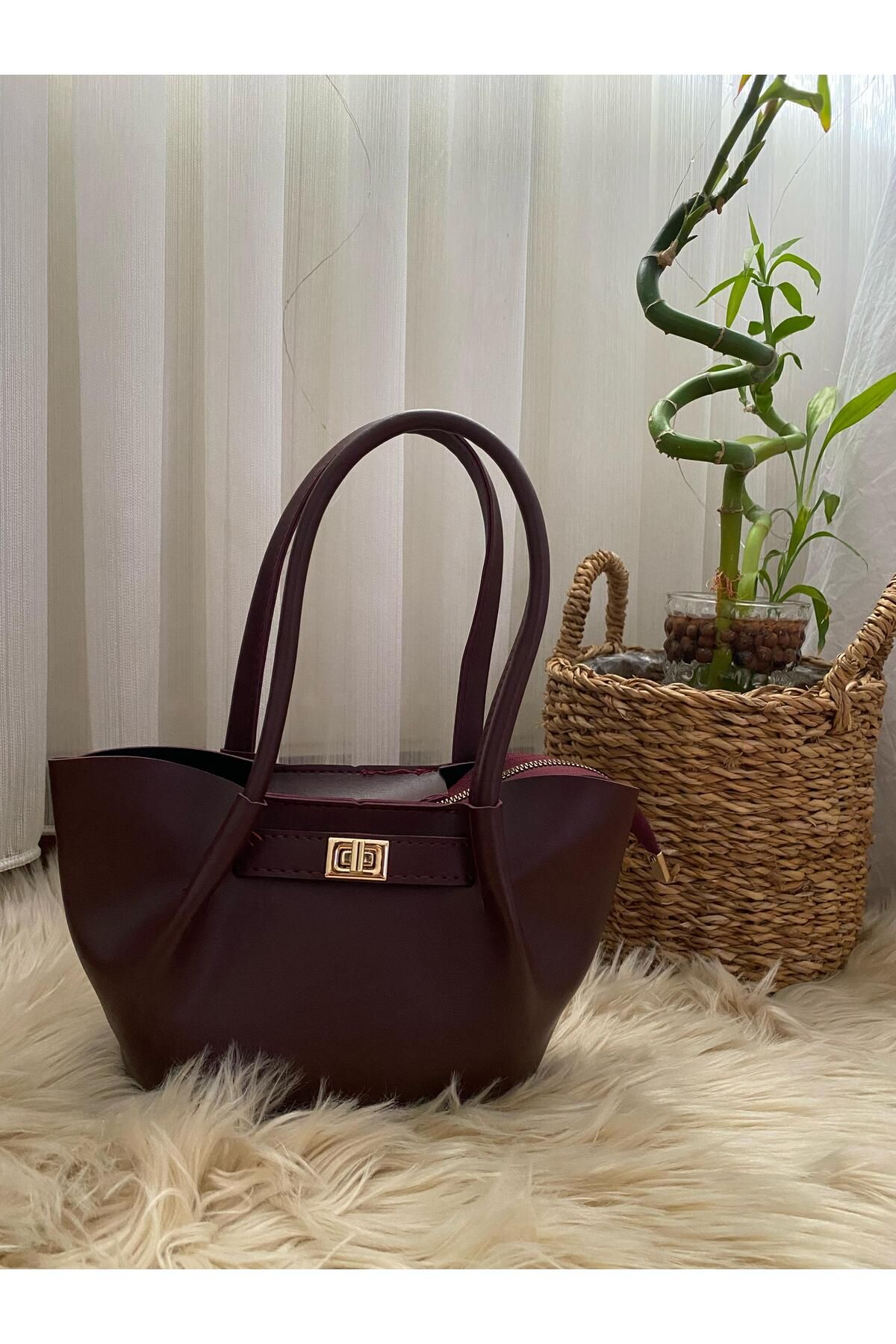 Liel Bags Kadın Bordo Gold Tokalı Omuz Çantası | Şık ve Kullanışlı Tasarım