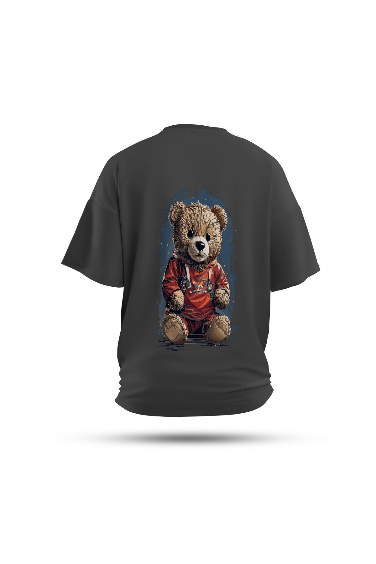 Zestia Unisex T-Shirt, Ayıcık Sırt Baskılı, Regular, %100 Pamuk, Antrasit T-Shirt No: 0048