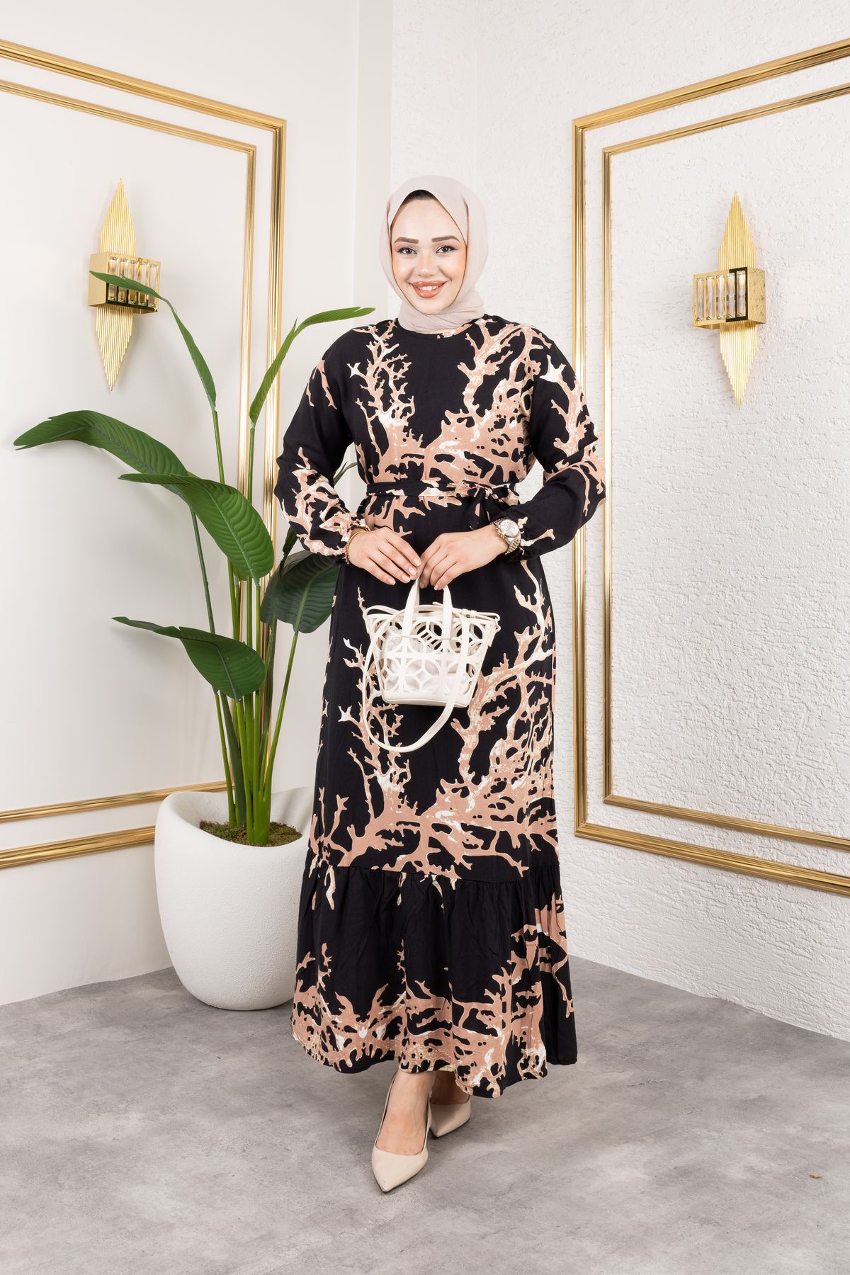 HMZ tesettür desenli elbise
