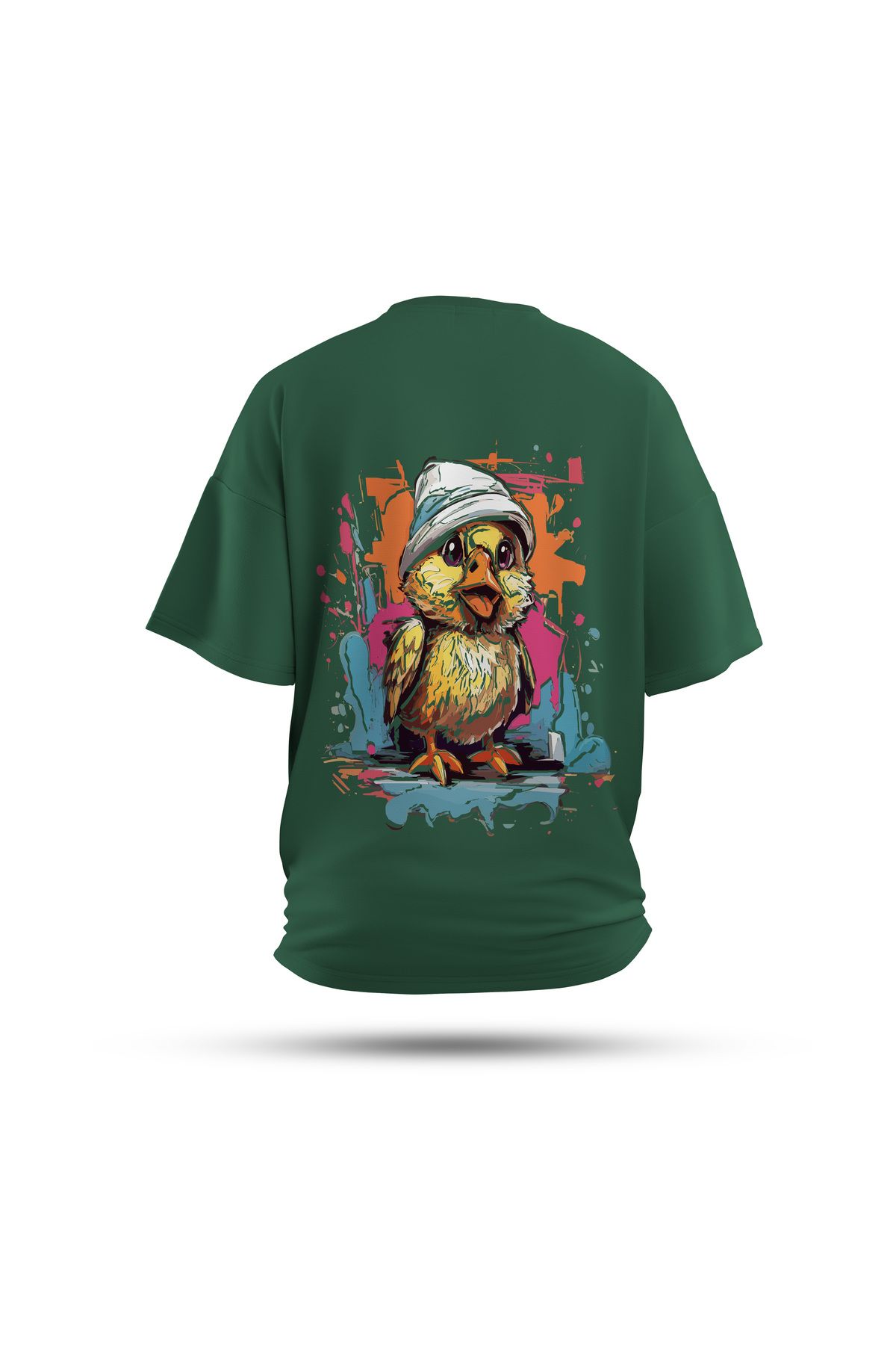 Zestia Unisex T-Shirt, Civciv Sırt Baskılı, Regular, %100 Pamuk, Yeşil T-Shirt No: 0040